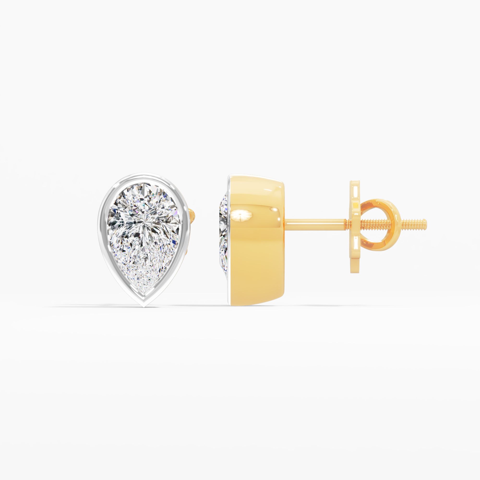 Luna Frost Solitaire Bezel Set Earring 9k Yellow Gold Pear 0.50ct