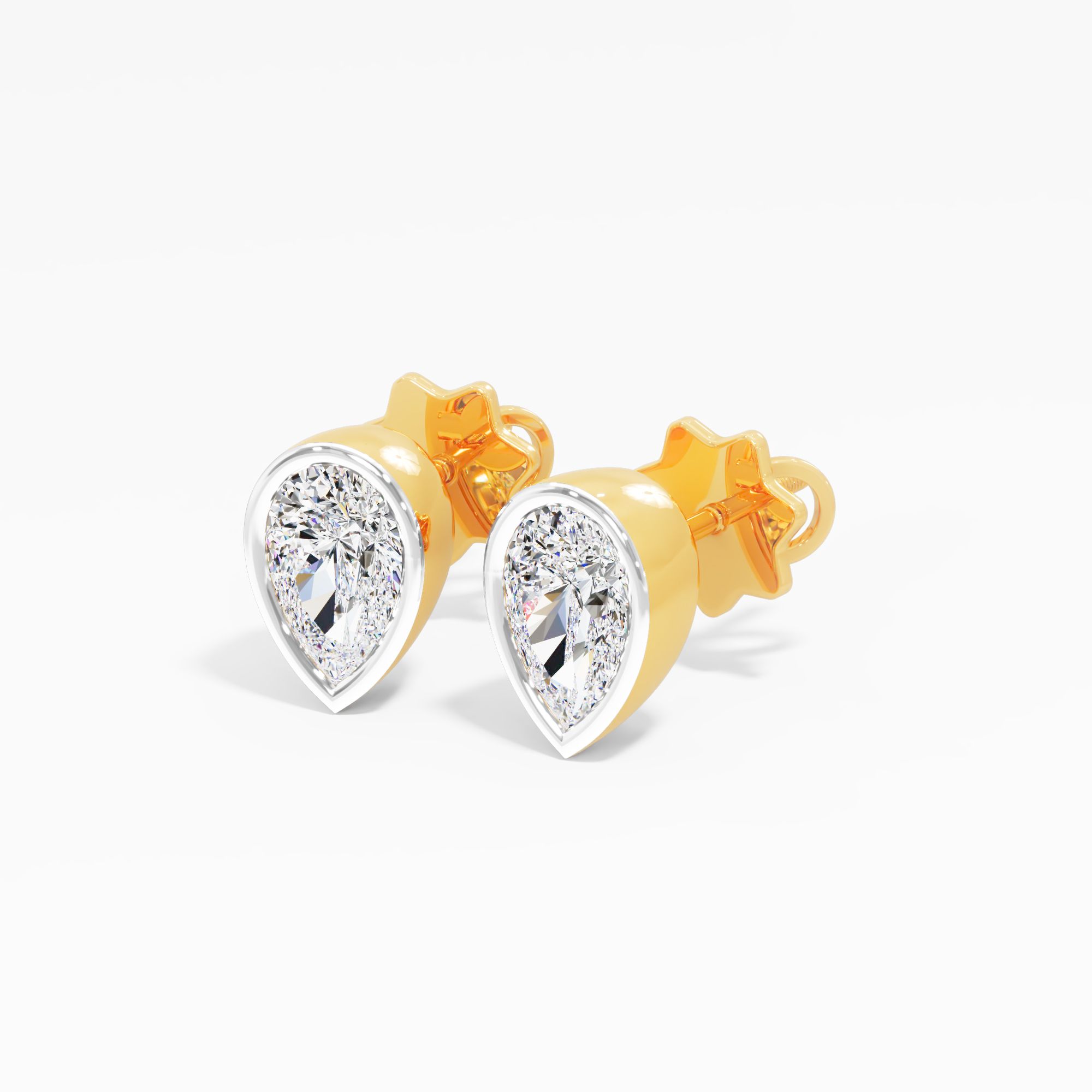 Luna Frost Solitaire Bezel Set Earring 9k Yellow Gold Pear 0.50ct