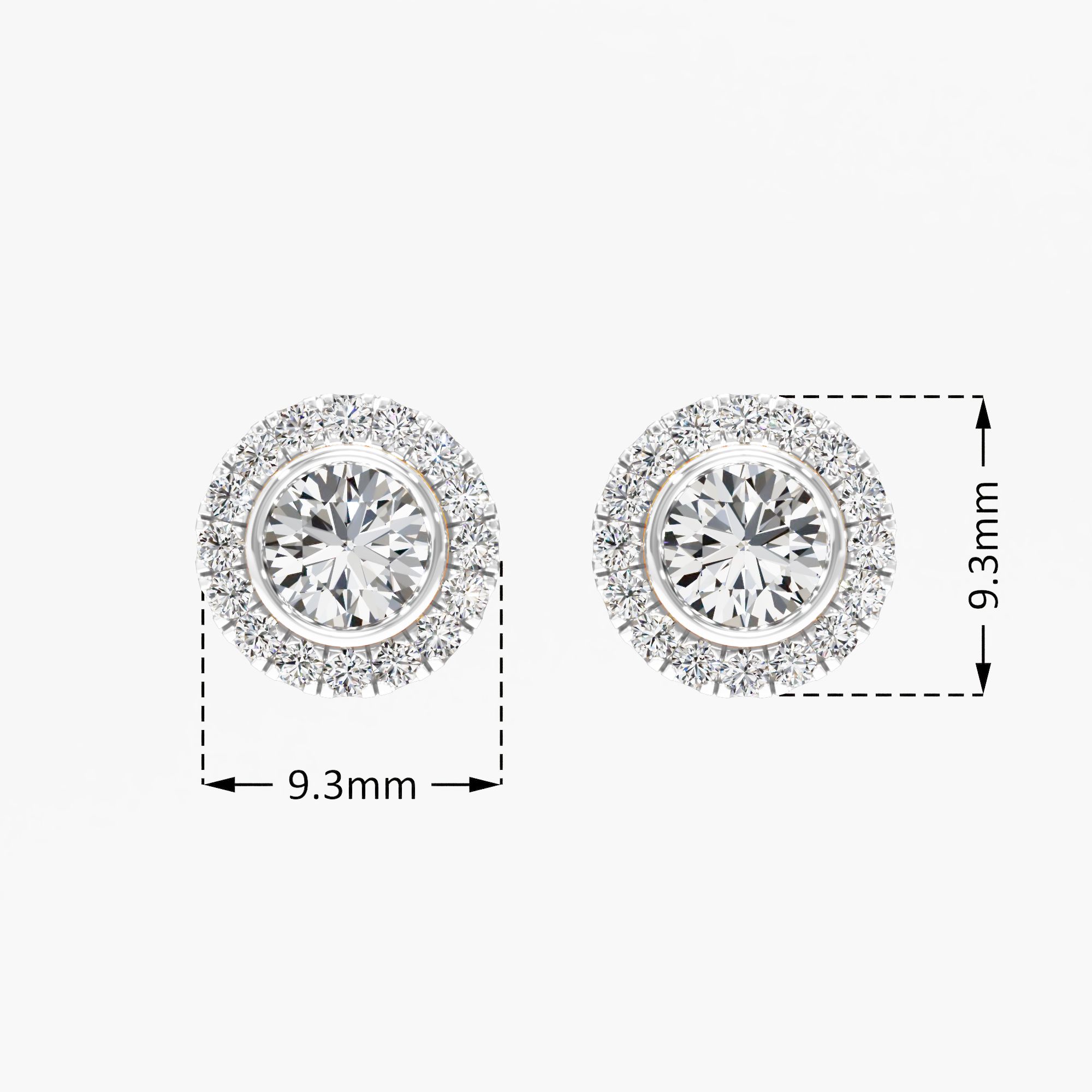 Iris Crest Solitaire Stud Halo Earring 9k Yellow Gold Round 0.67ct