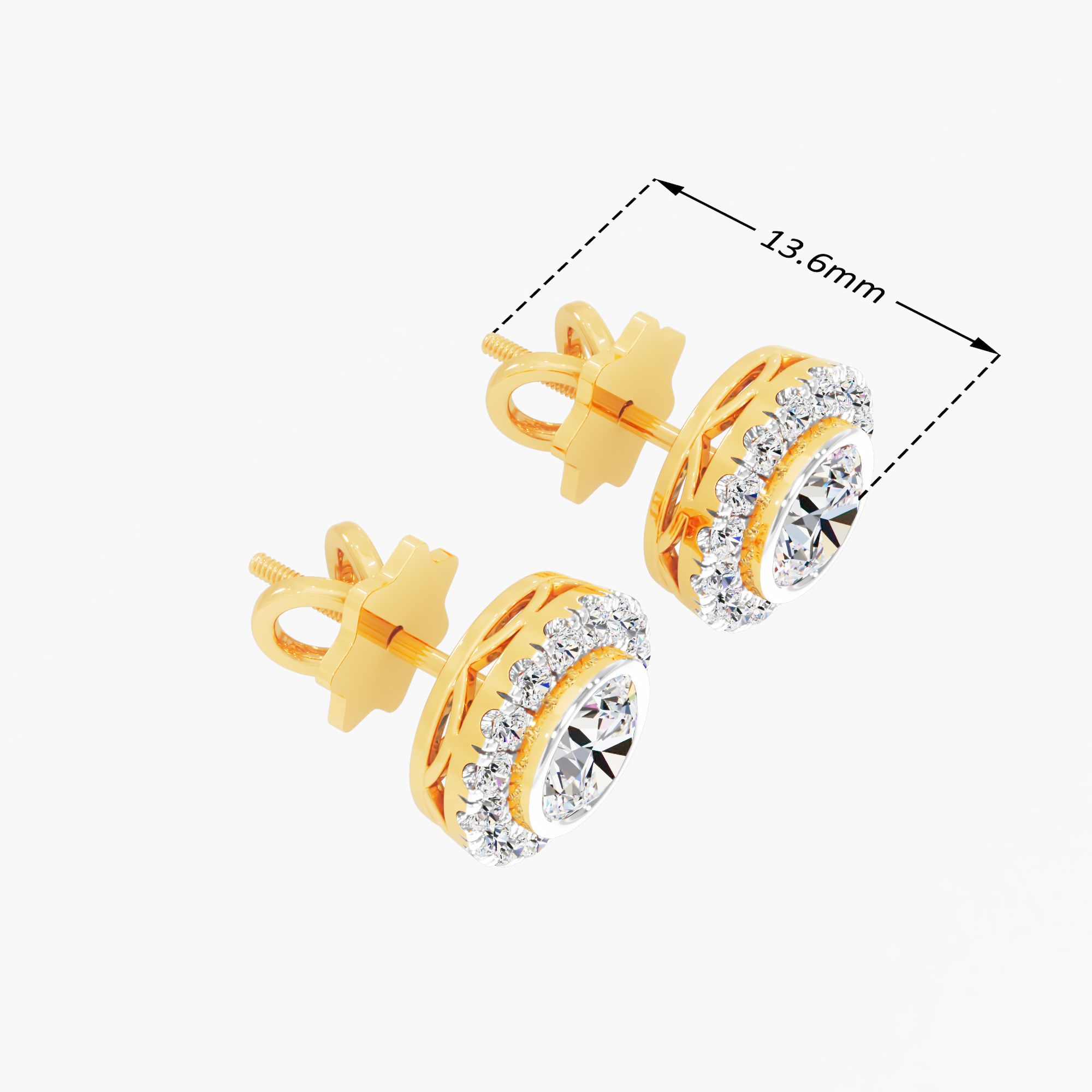 Iris Crest Solitaire Stud Halo Earring 9k Yellow Gold Round 0.67ct