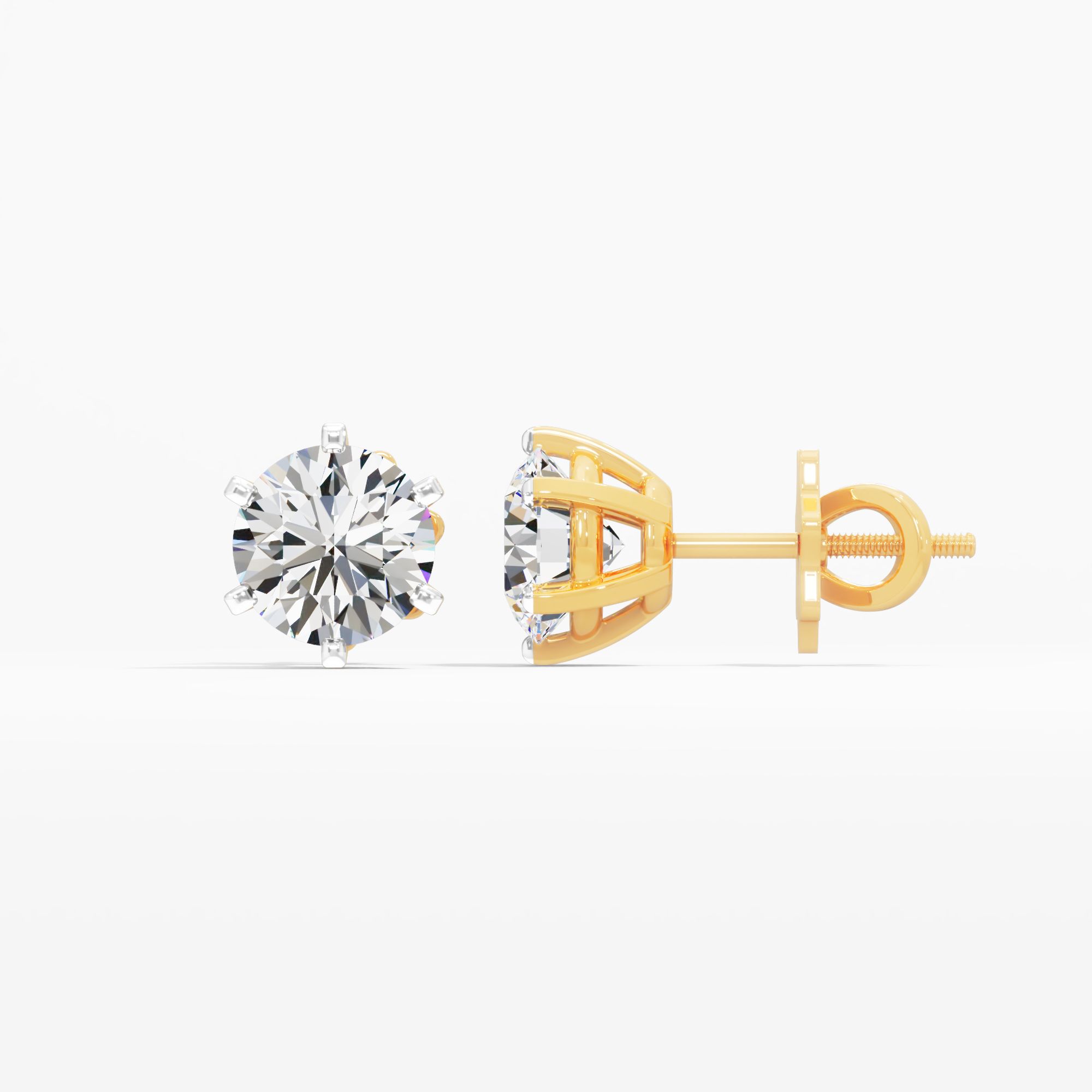 Ava Flare Solitaire Stud 6 Prong Setting Earring 9k Yellow Gold Round 0.50ct