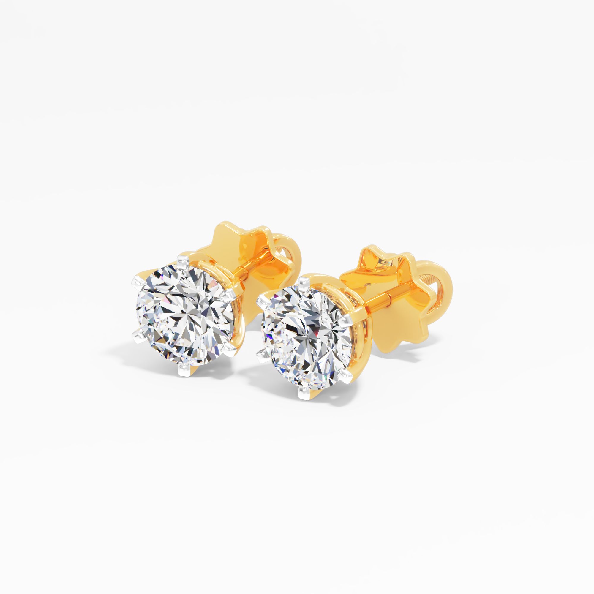 Ava Flare Solitaire Stud 6 Prong Setting Earring 9k Yellow Gold Round 0.50ct