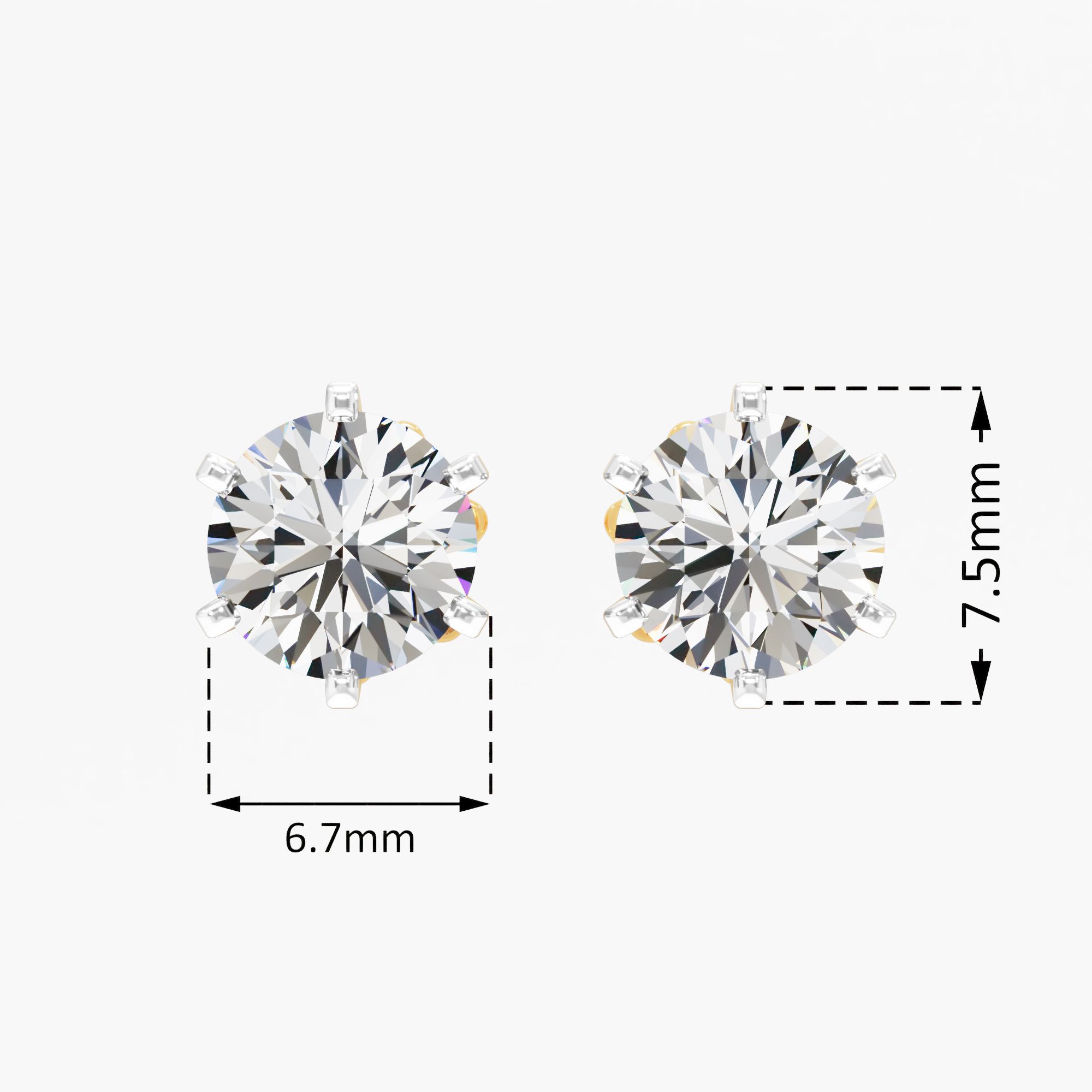 Ava Flare Solitaire Stud 6 Prong Setting Earring 9k Yellow Gold Round 0.50ct