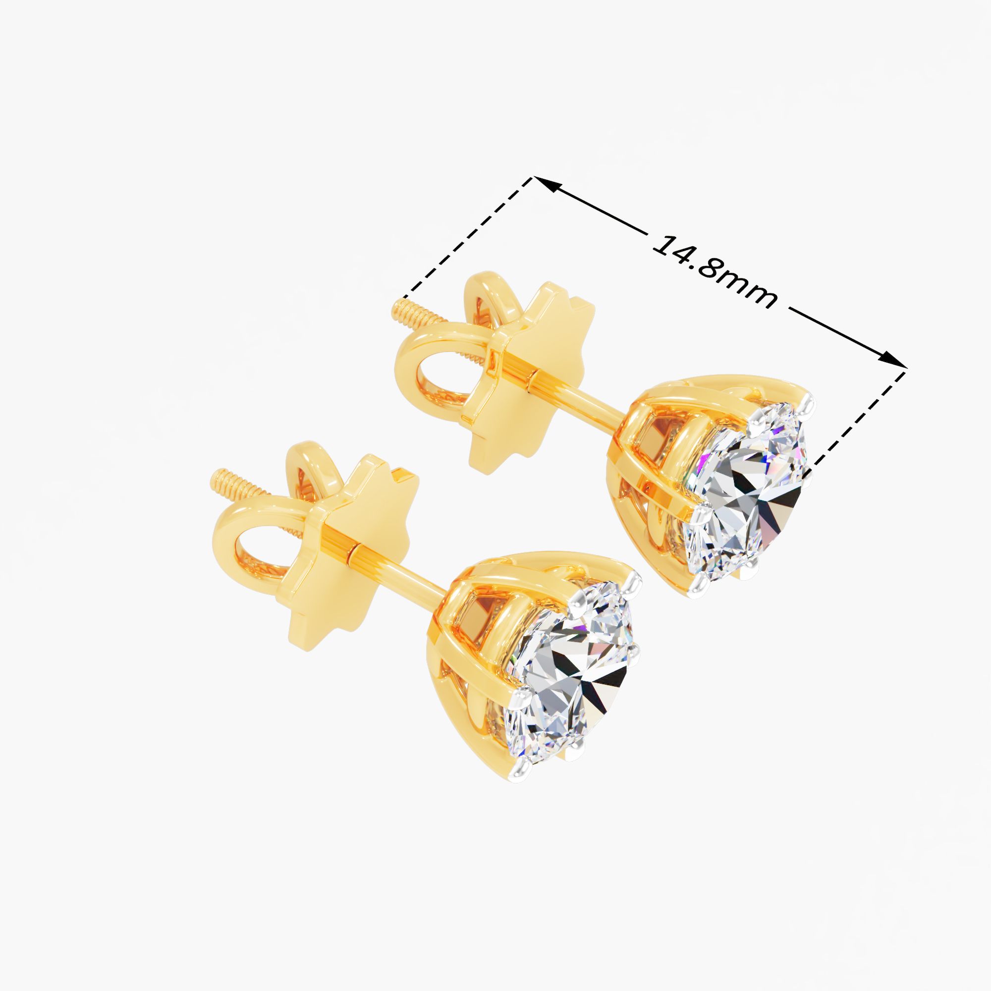 Ava Flare Solitaire Stud 6 Prong Setting Earring 9k Yellow Gold Round 0.50ct