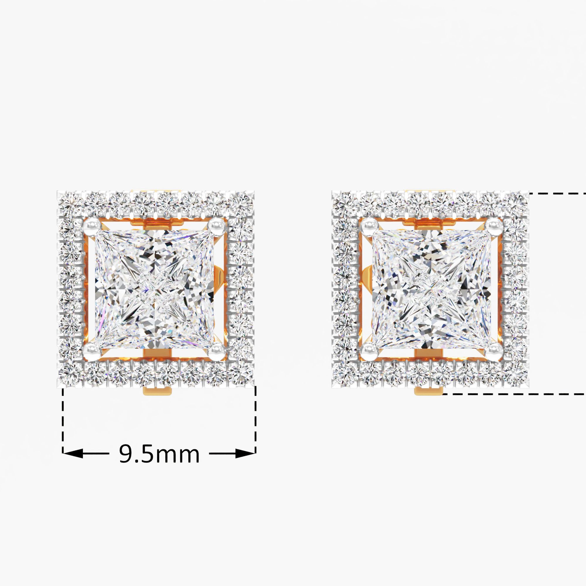 Sienna Dawn Solitaire Detachable Halo Stud Earring 9k Yellow Gold Princess 0.71ct