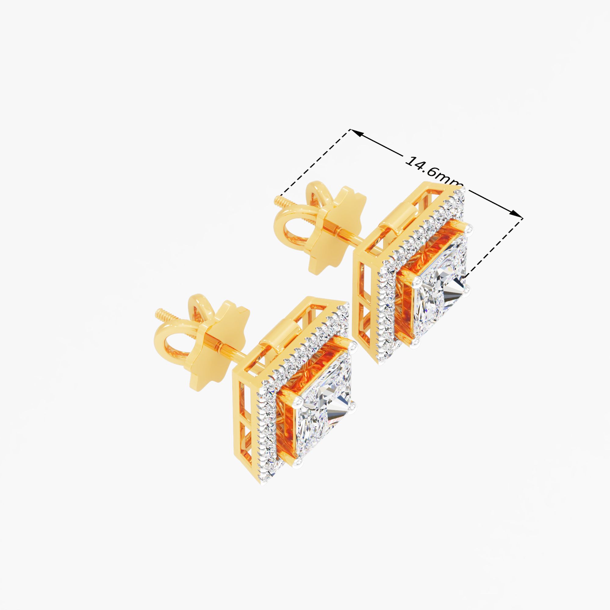 Sienna Dawn Solitaire Detachable Halo Stud Earring 9k Yellow Gold Princess 0.71ct