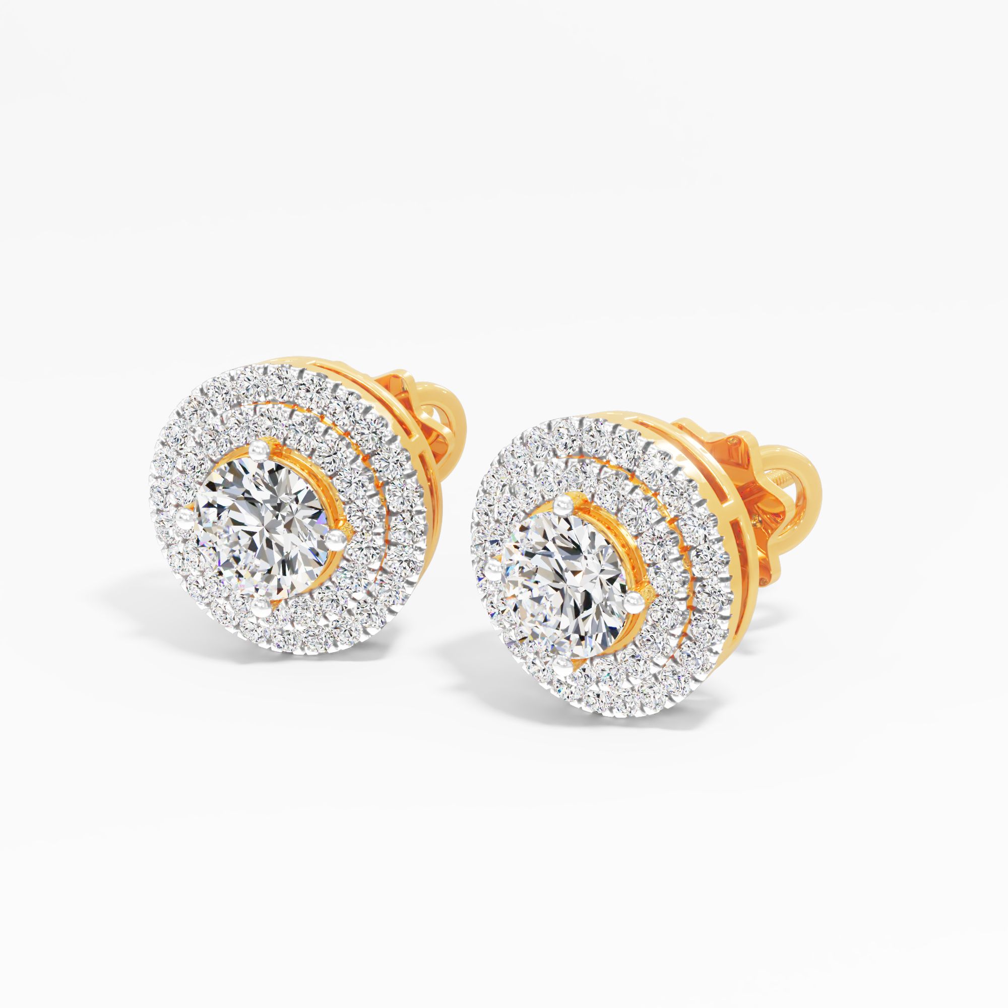 Aria Dream Double Halo Earring 9k Yellow Gold Round 0.87ct