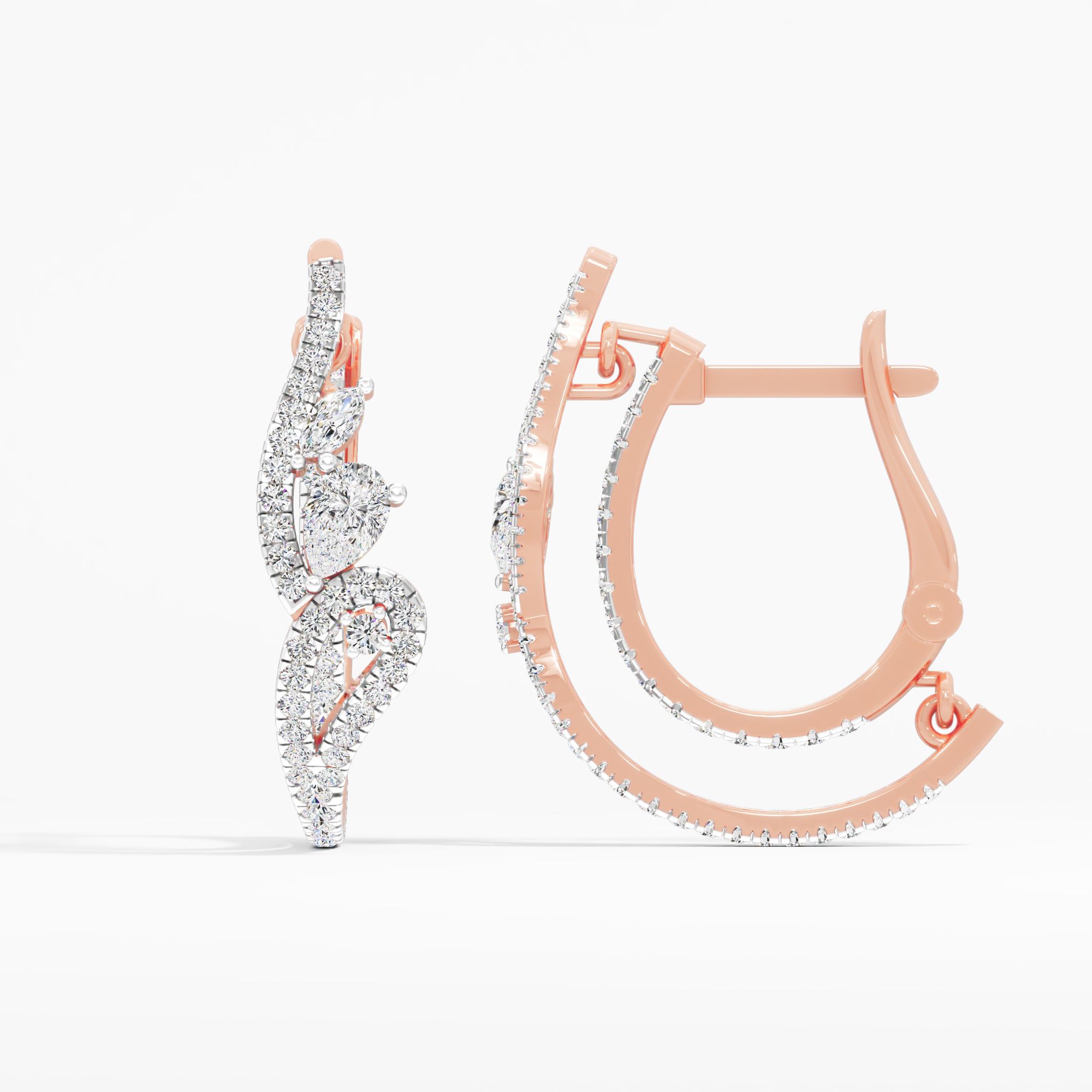 Floral Vine Diamond Hoop Earrings in 9KT Rose Gold (Diamond Quality: FG-VVS VS)
