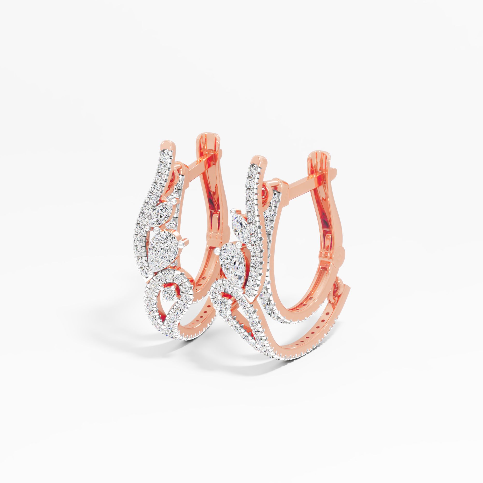 Floral Vine Diamond Hoop Earrings in 9KT Rose Gold (Diamond Quality: FG-VVS VS)