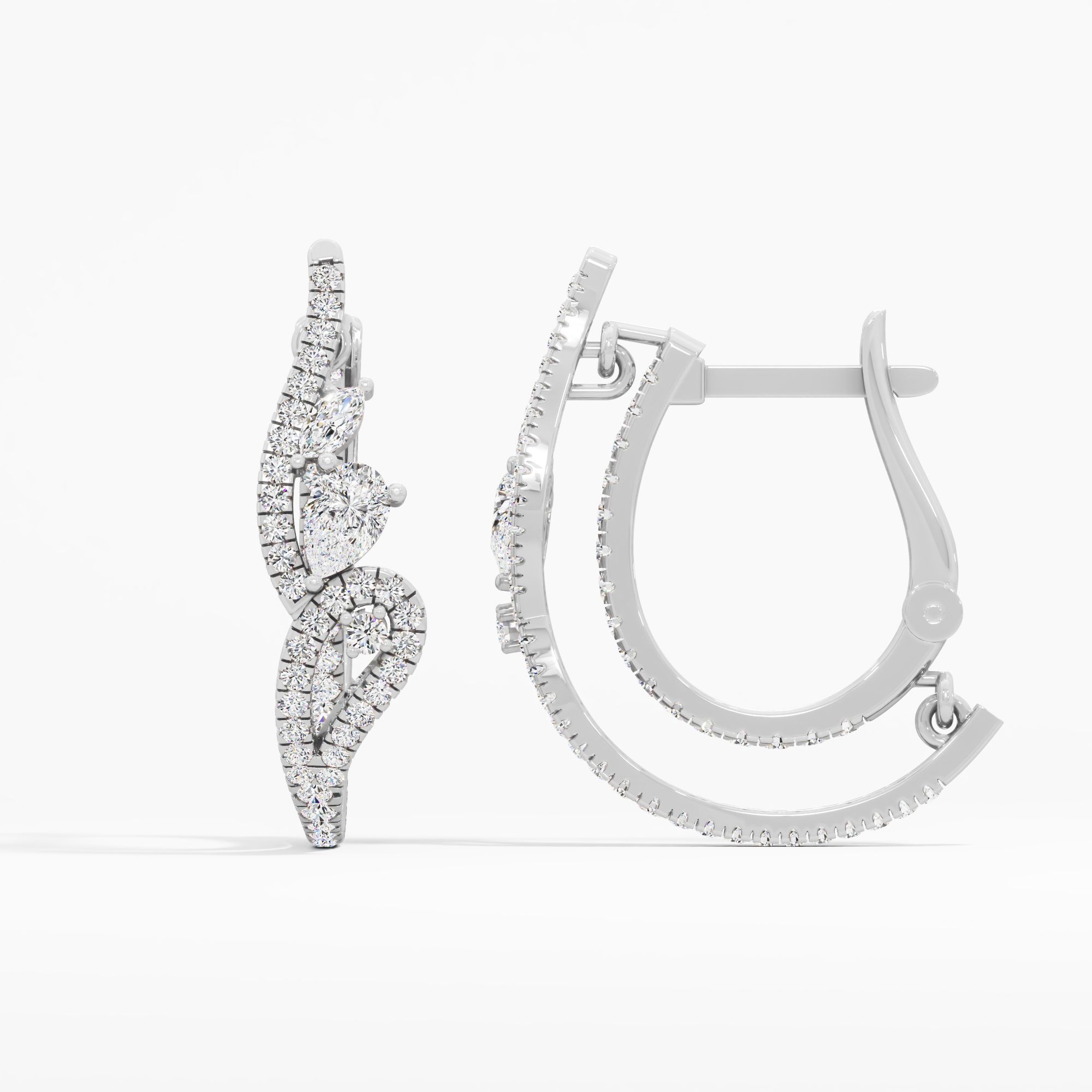 Floral Vine Diamond Hoop Earrings in 14KT White Gold (Diamond Quality: FG-VVS VS)