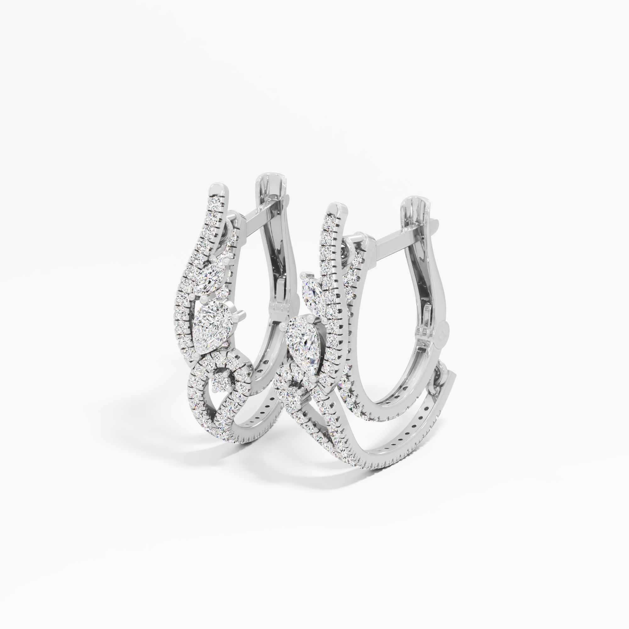 Floral Vine Diamond Hoop Earrings in 14KT White Gold (Diamond Quality: FG-VVS VS)
