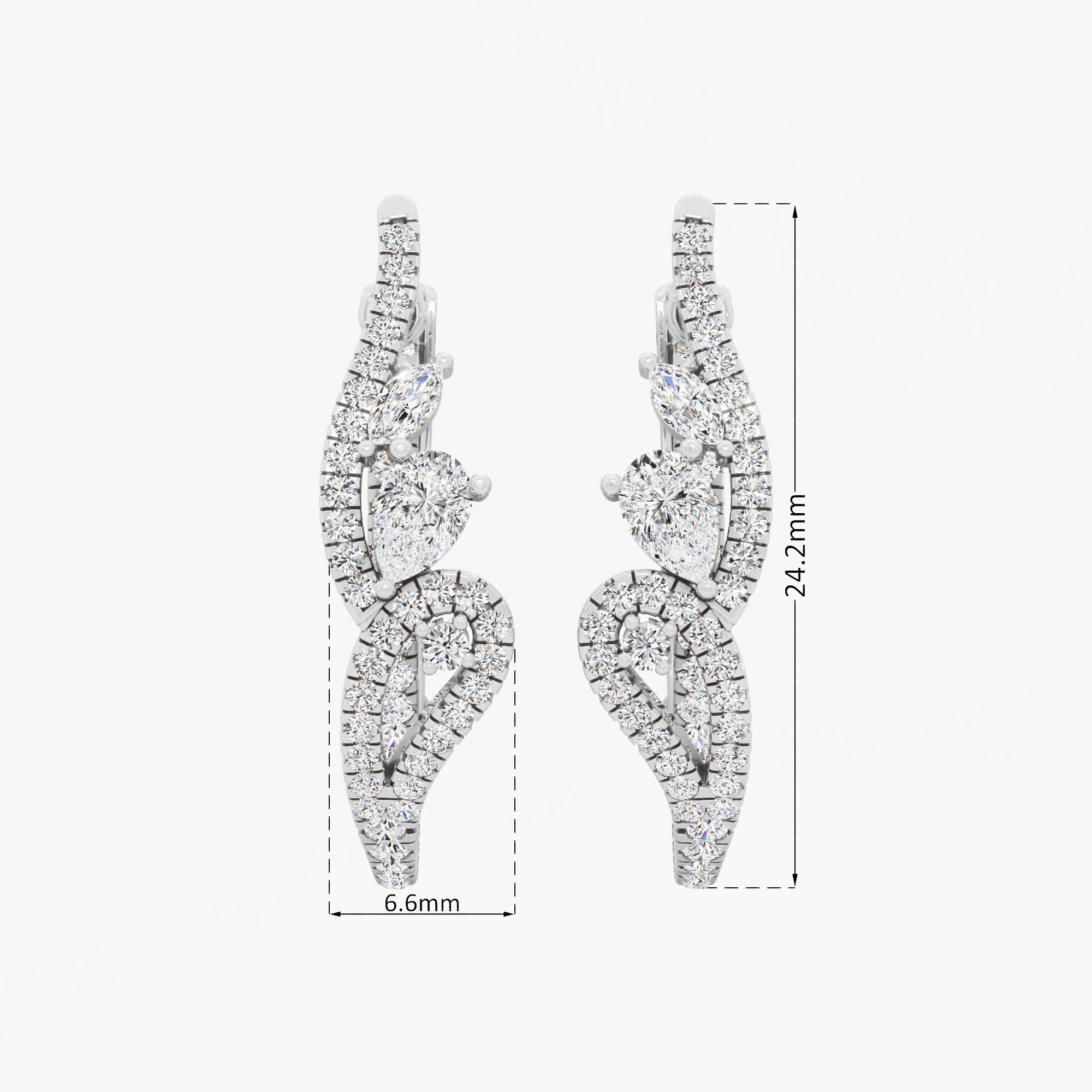 Floral Vine Diamond Hoop Earrings in 14KT White Gold (Diamond Quality: FG-VVS VS)