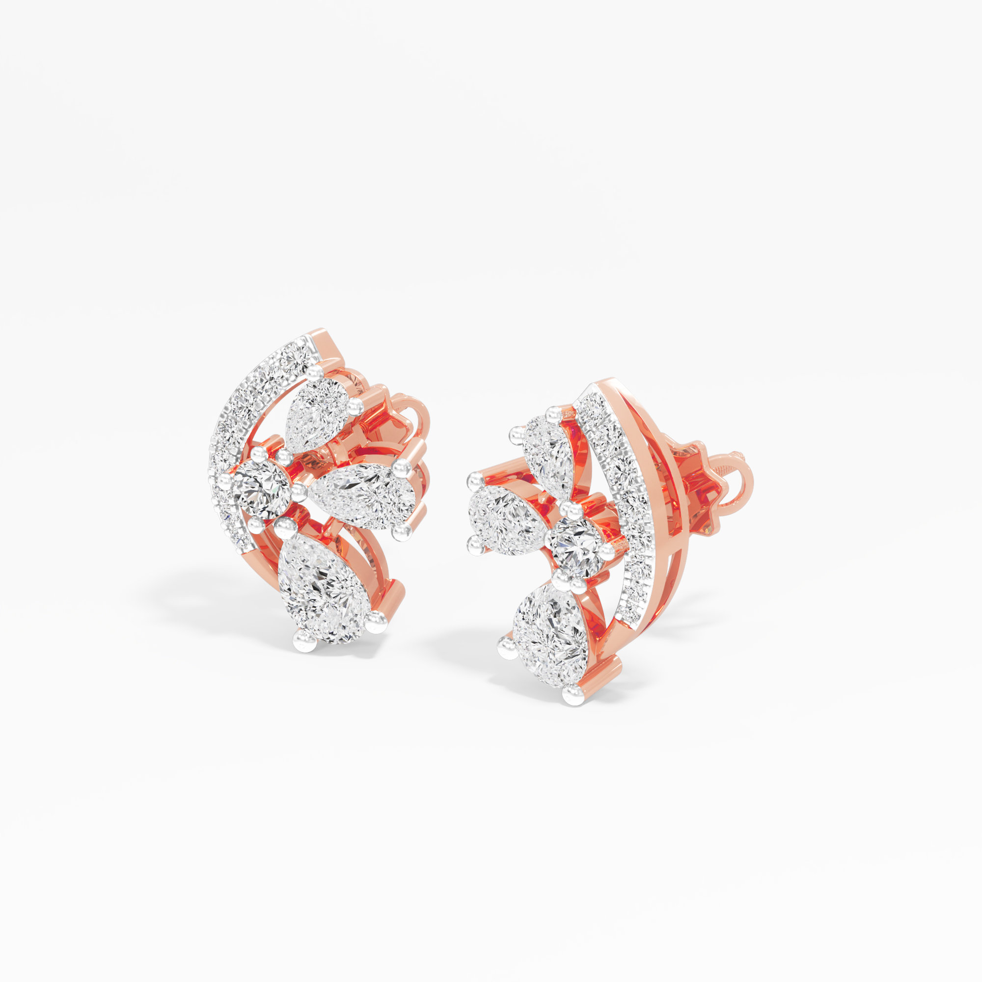 Crescent Bloom Stud Earrings in 14KT Rose Gold (Stud Quality:FG-VVS VS)