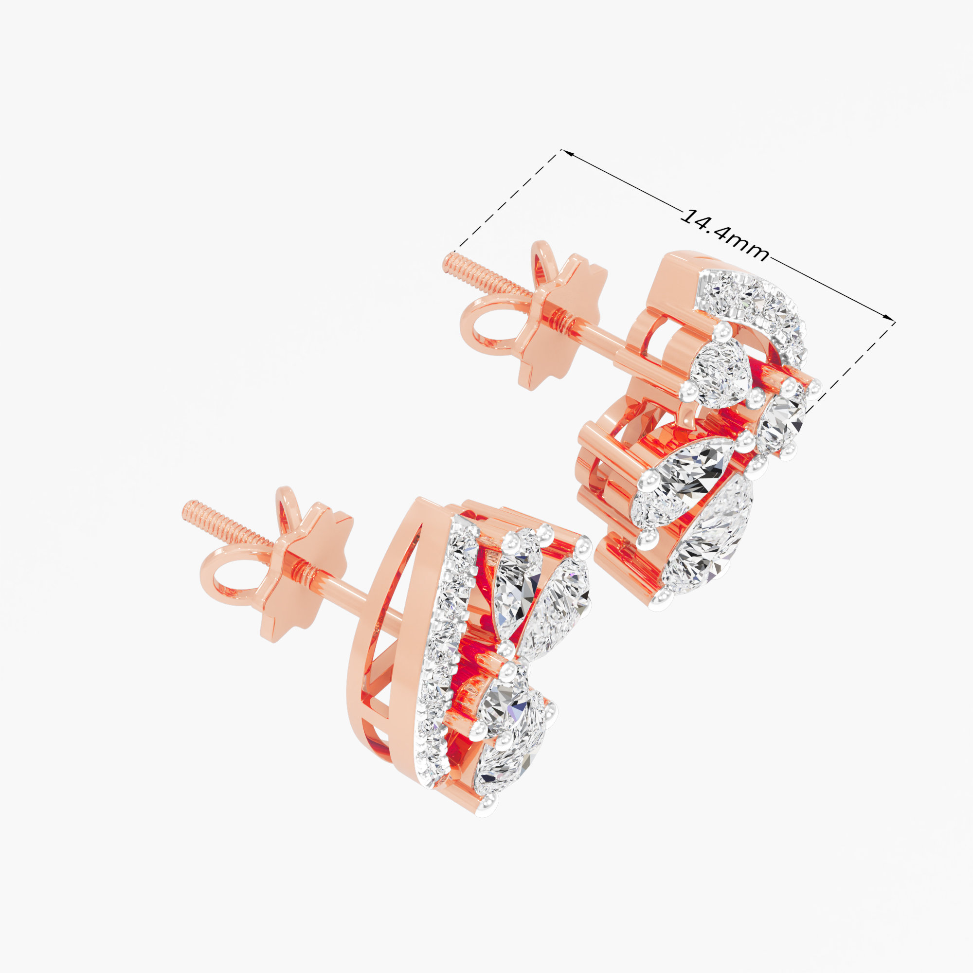 Crescent Bloom Stud Earrings in 14KT Rose Gold (Stud Quality:FG-VVS VS)