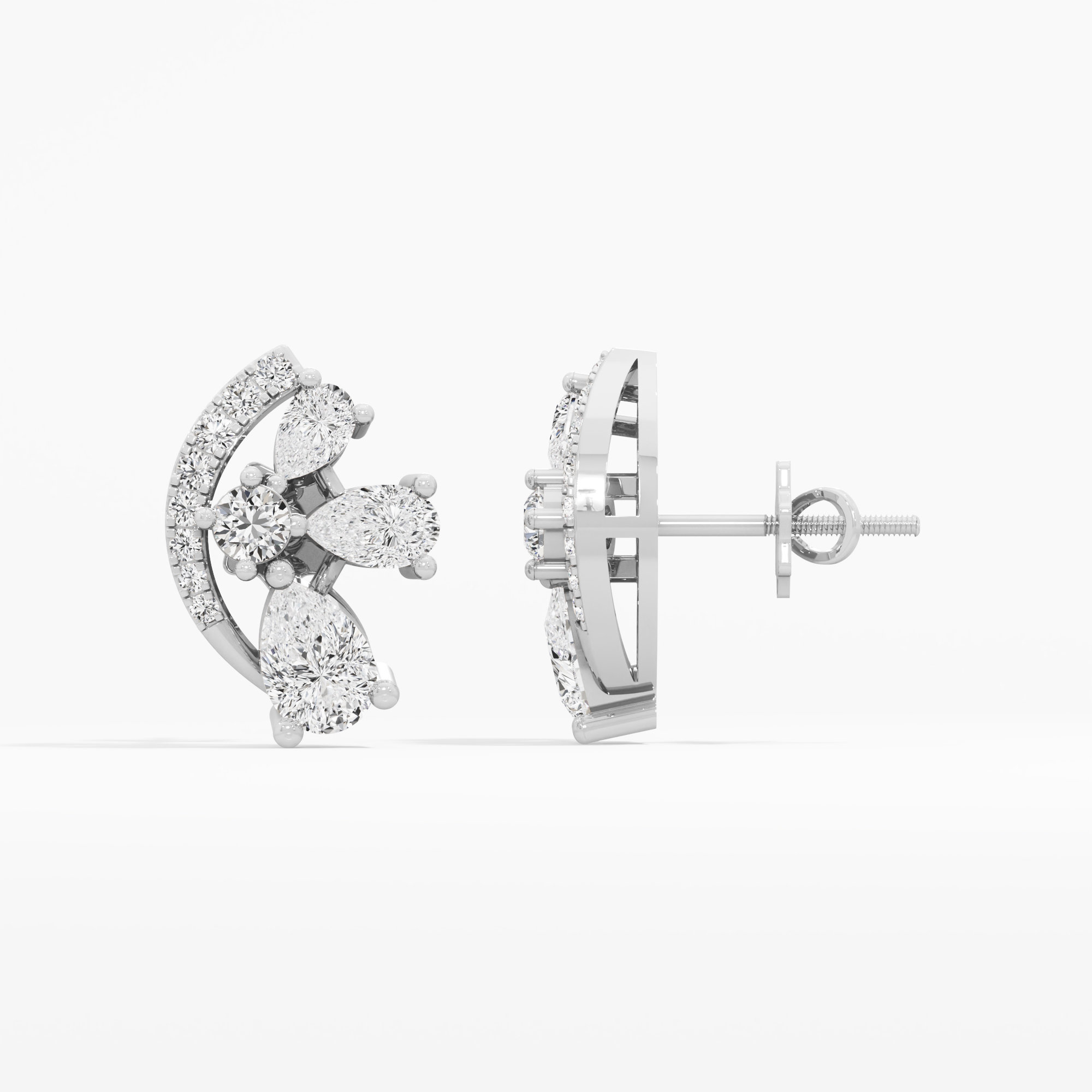 Crescent Bloom Stud Earrings in 14KT White Gold (Stud Quality:FG-VVS VS)