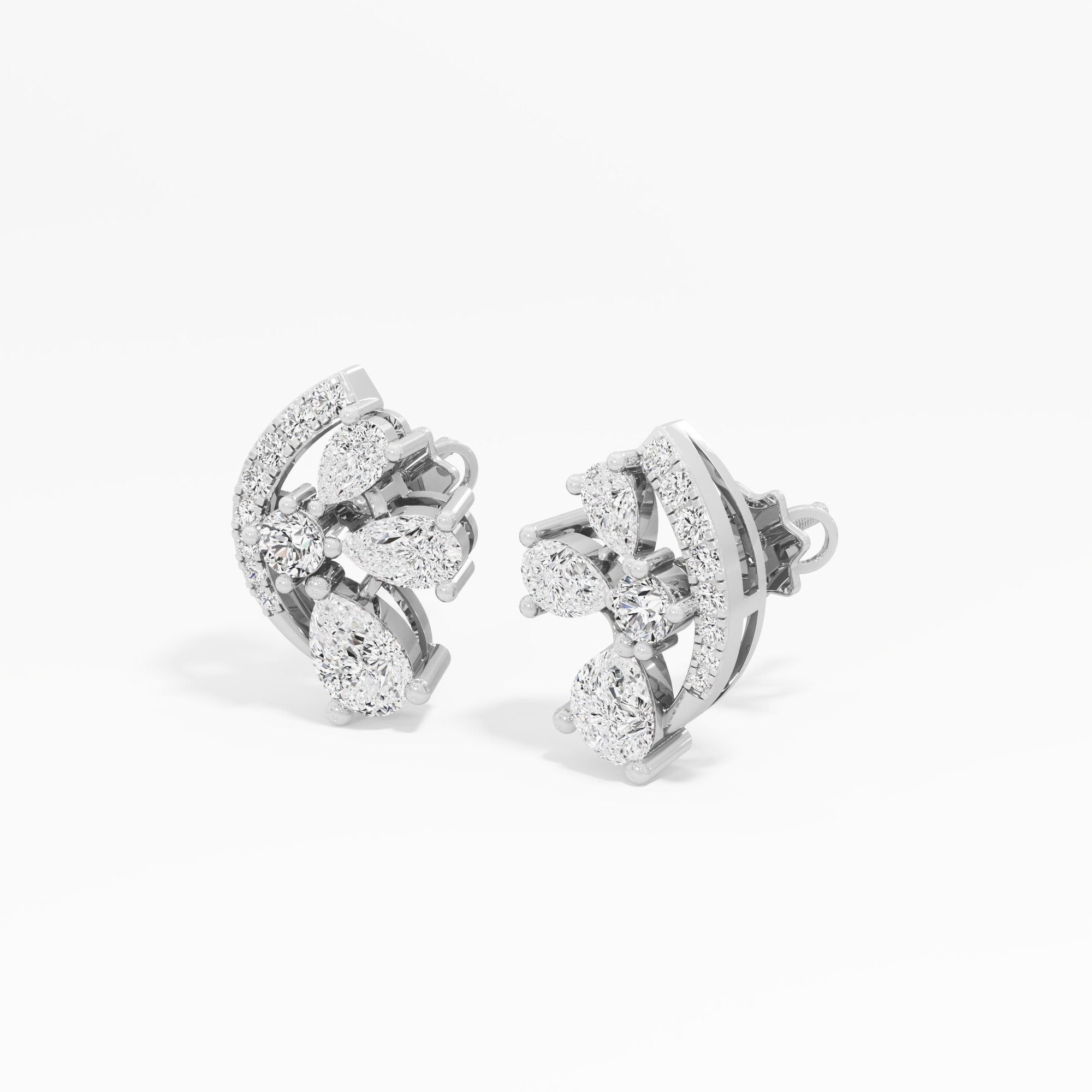 Crescent Bloom Stud Earrings in 14KT White Gold (Stud Quality:FG-VVS VS)