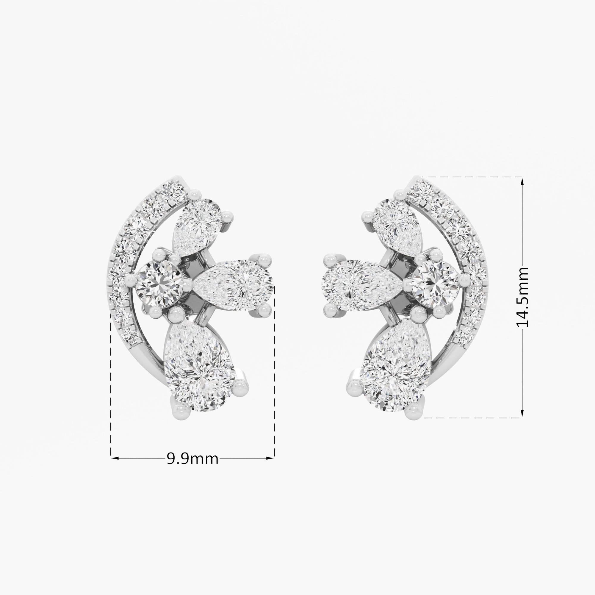 Crescent Bloom Stud Earrings in 14KT White Gold (Stud Quality:FG-VVS VS)