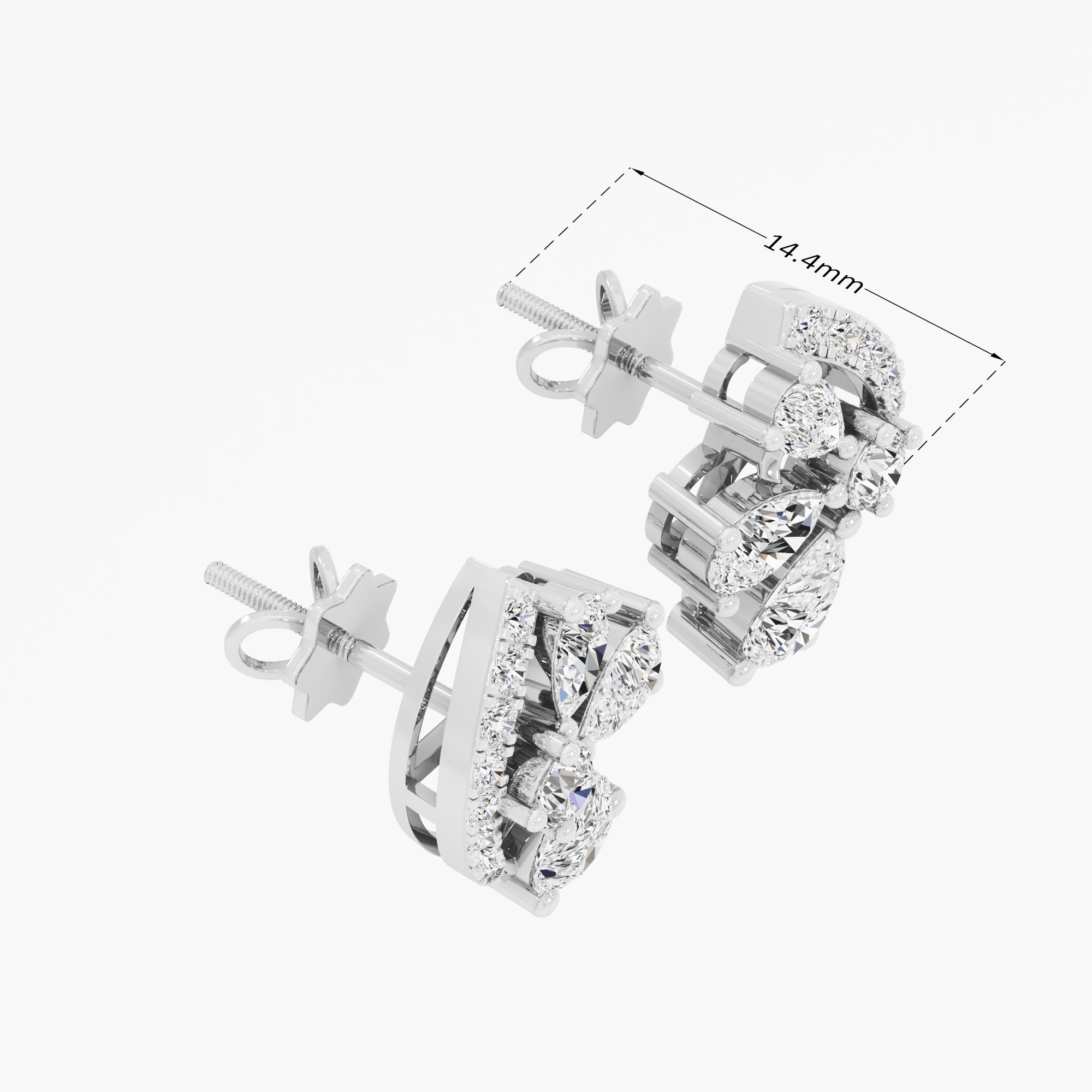 Crescent Bloom Stud Earrings in 14KT White Gold (Stud Quality:FG-VVS VS)