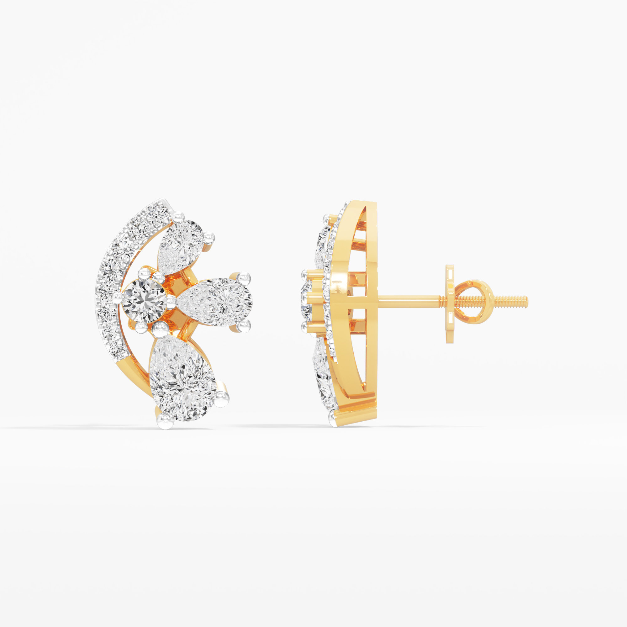 Crescent Bloom Stud Earrings in 9KT Yellow Gold (Stud Quality:FG-VVS VS)
