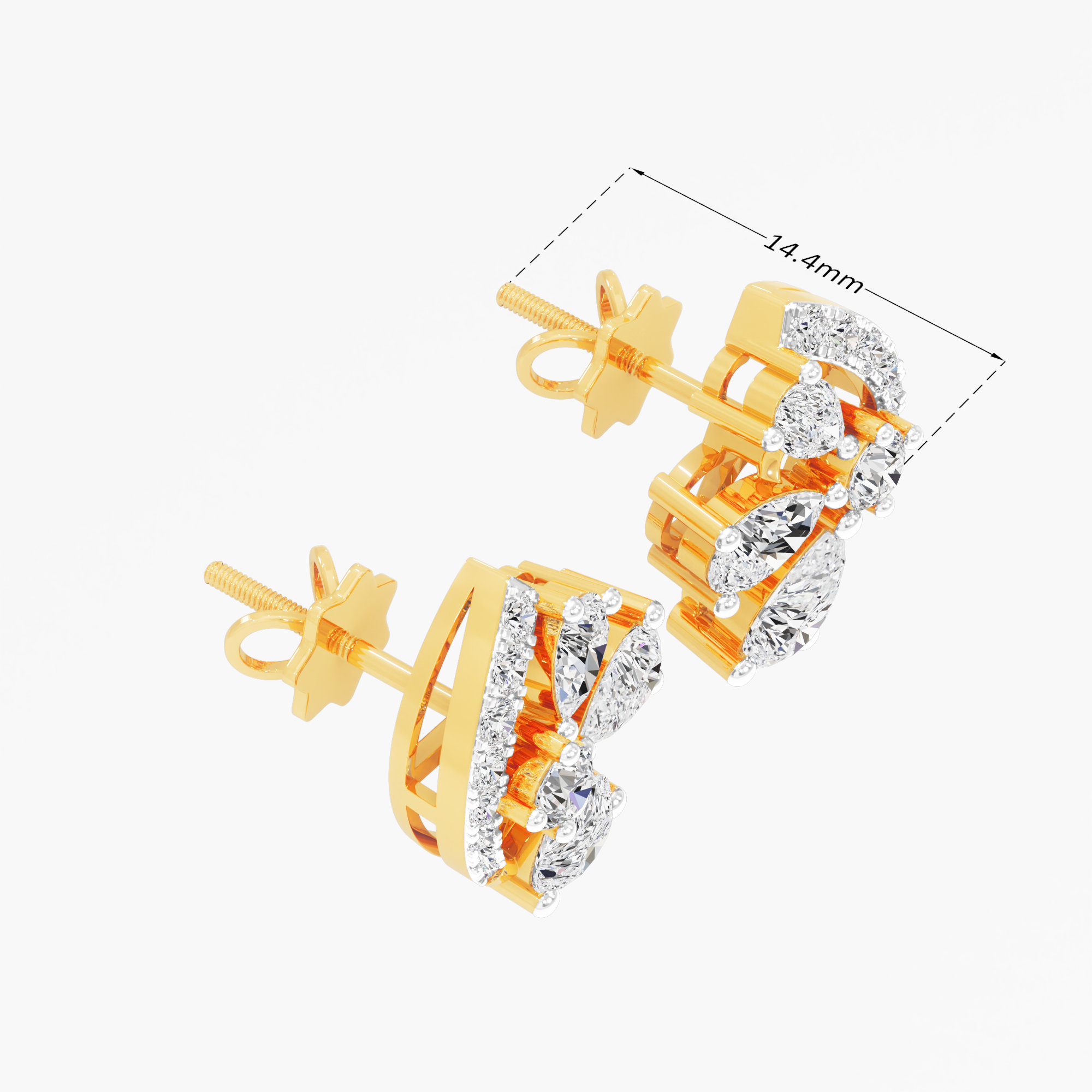 Crescent Bloom Stud Earrings in 9KT Yellow Gold (Stud Quality:FG-VVS VS)