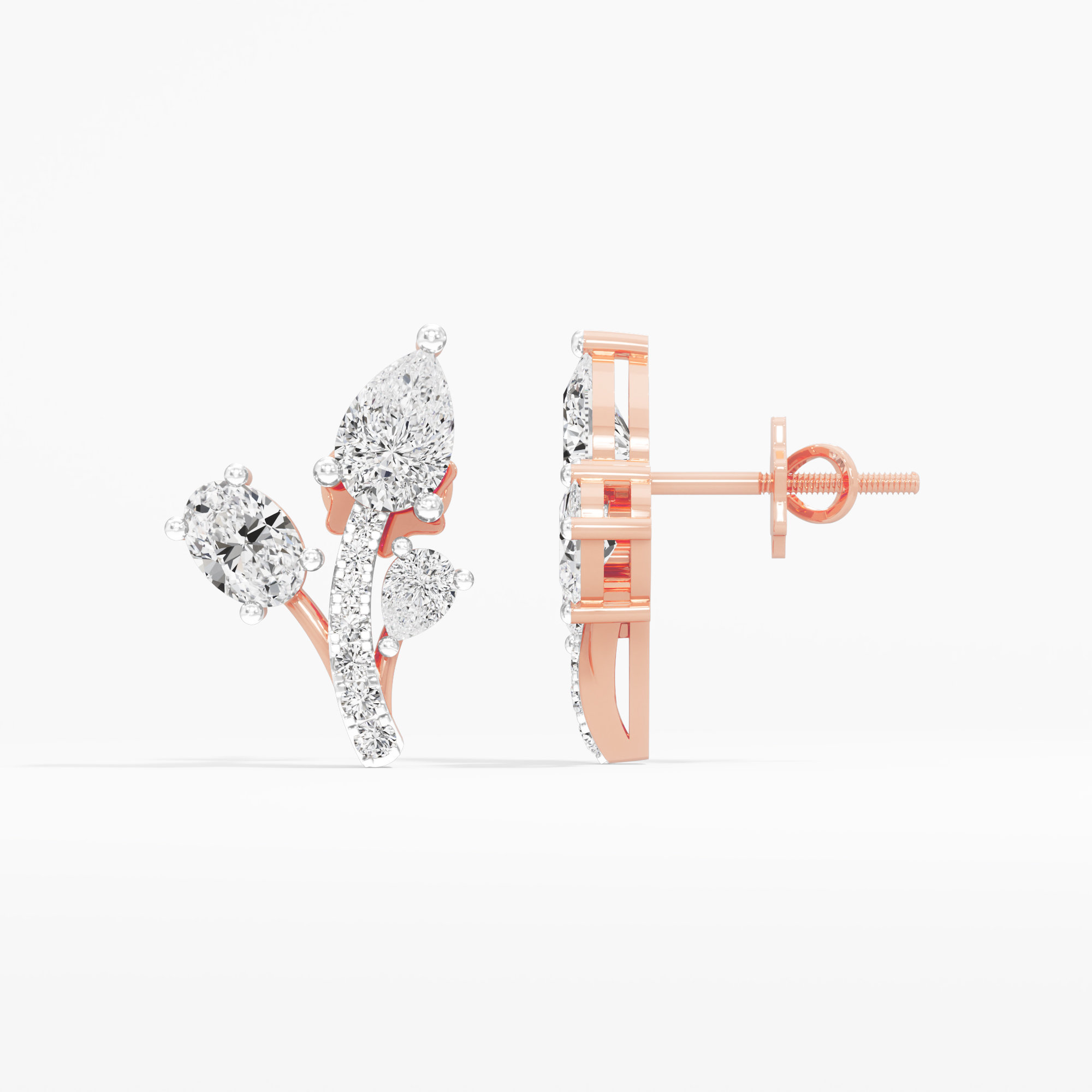 Blooming Spray Stud Earrings in 14KT Rose Gold (Stud Quality:FG-VVS VS)