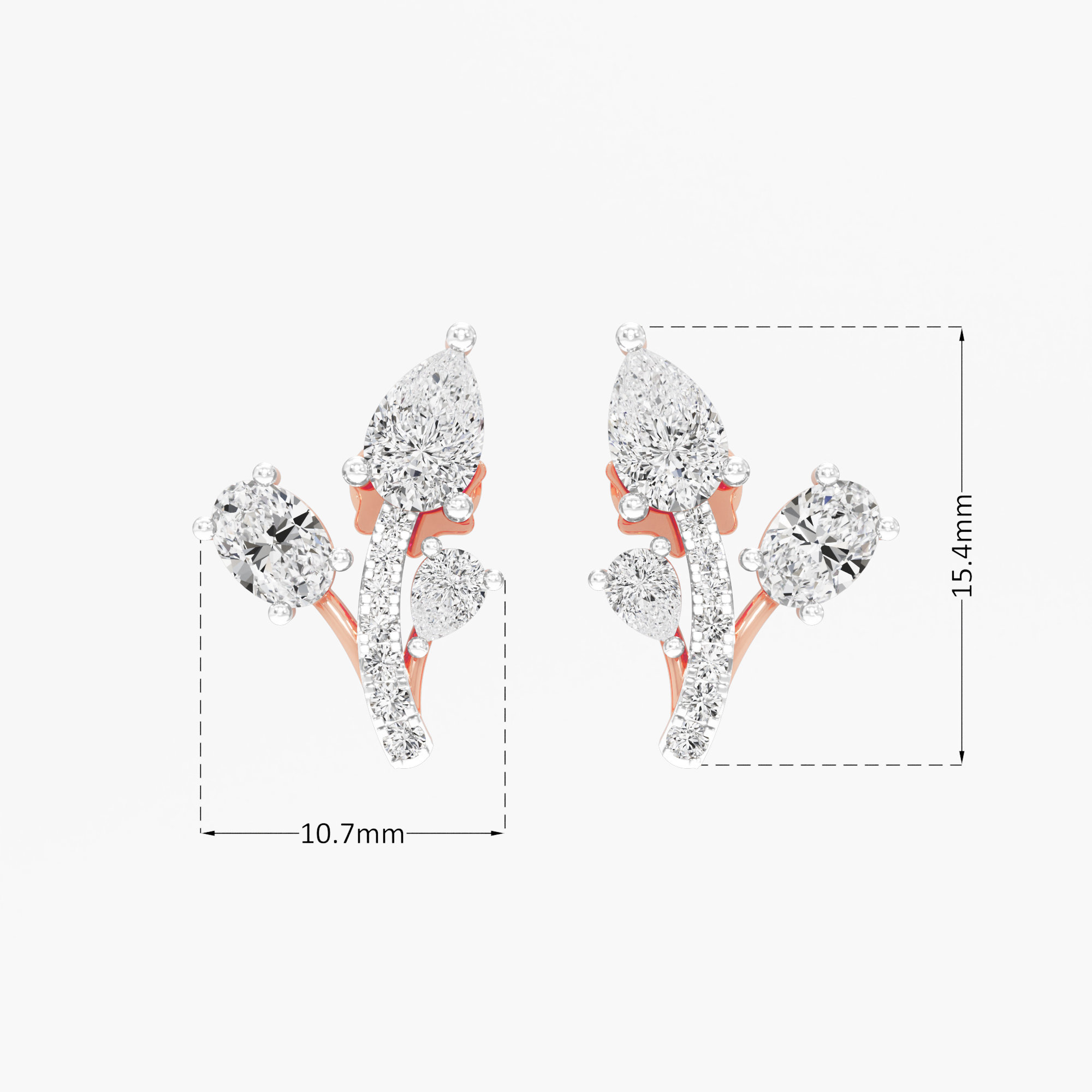 Blooming Spray Stud Earrings in 14KT Rose Gold (Stud Quality:FG-VVS VS)