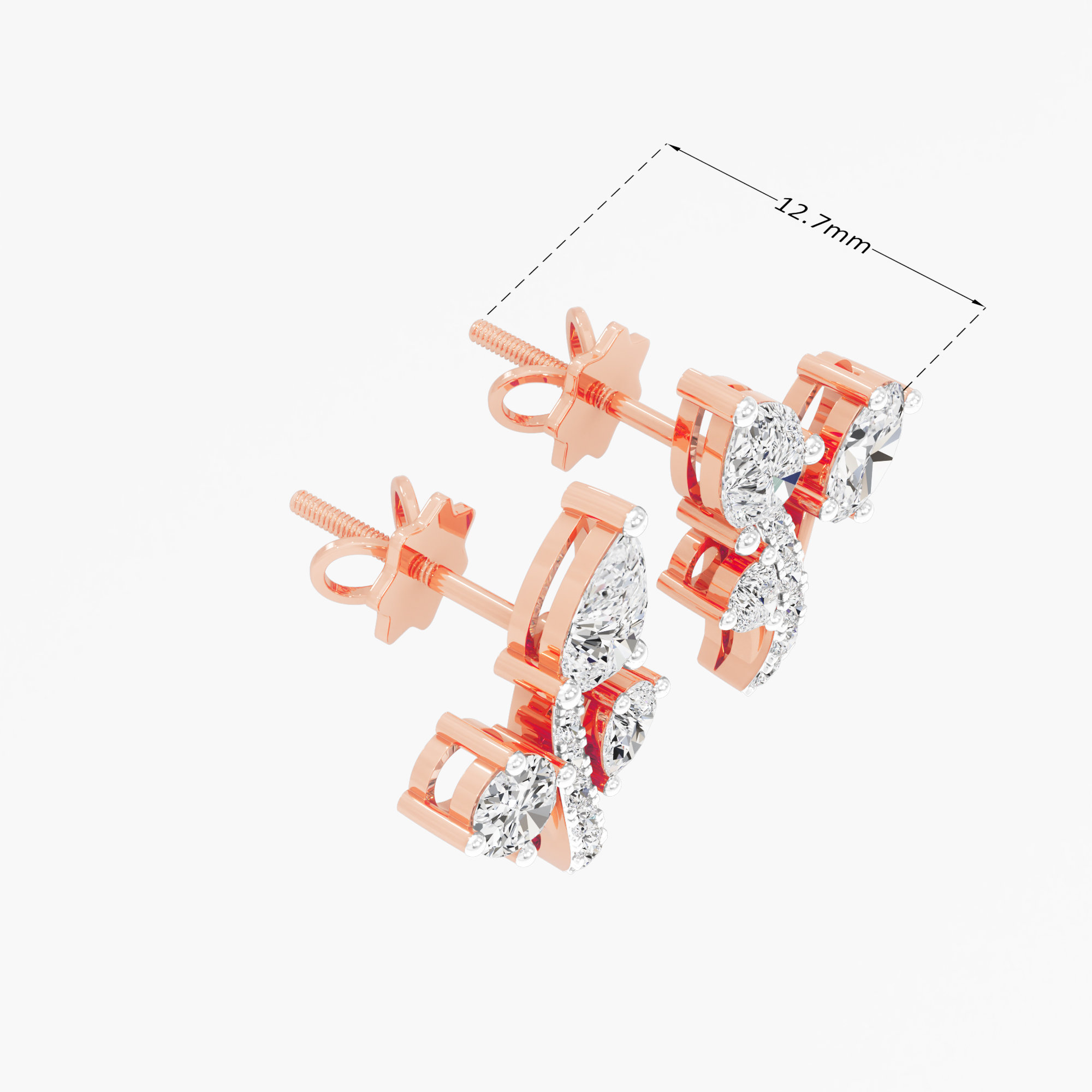 Blooming Spray Stud Earrings in 14KT Rose Gold (Stud Quality:FG-VVS VS)