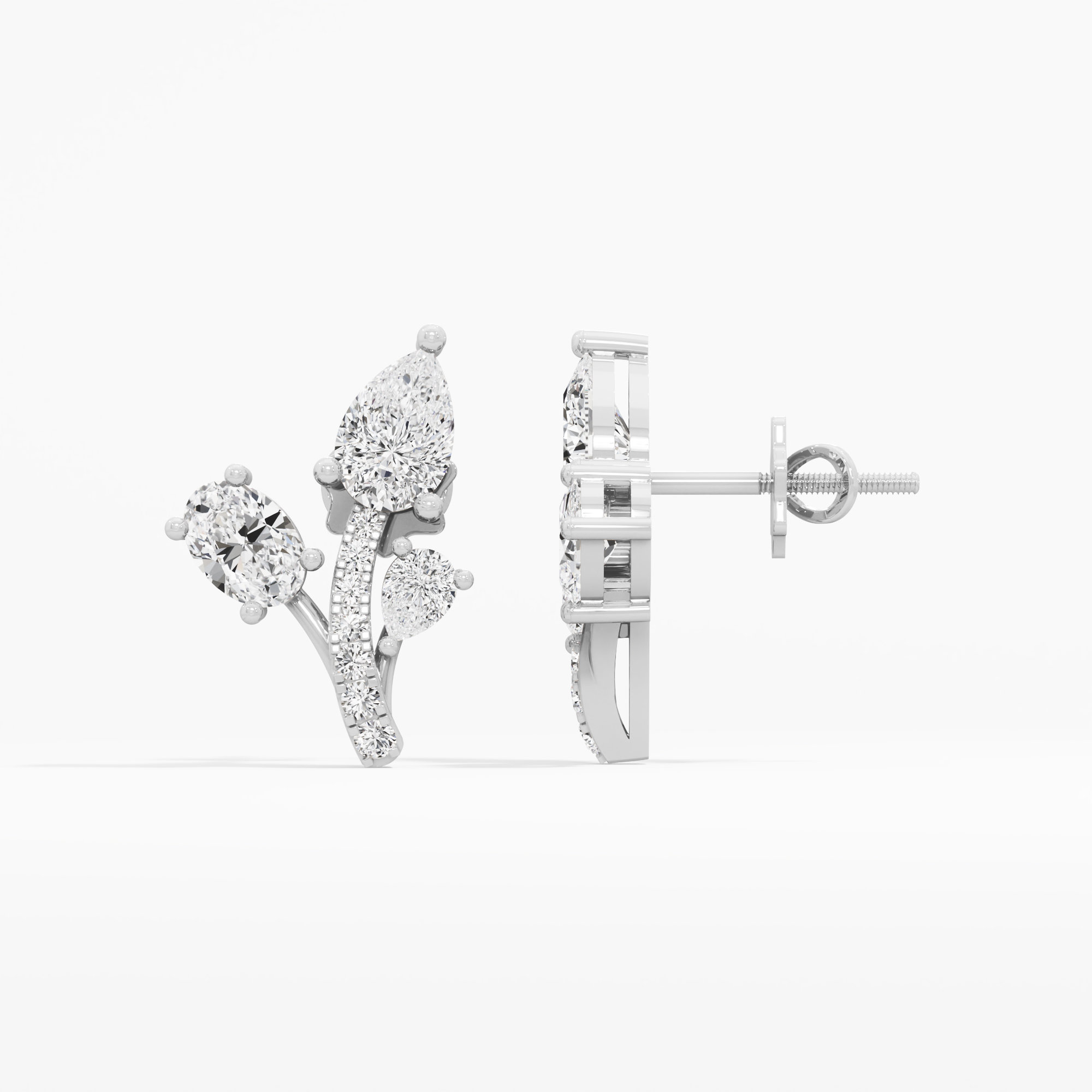 Blooming Spray Stud Earrings in 9KT White Gold (Stud Quality:FG-VVS VS)