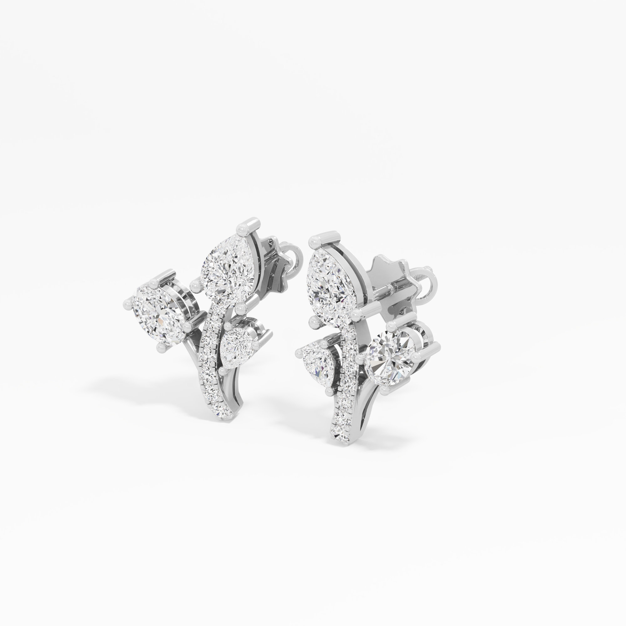 Blooming Spray Stud Earrings in 9KT White Gold (Stud Quality:FG-VVS VS)