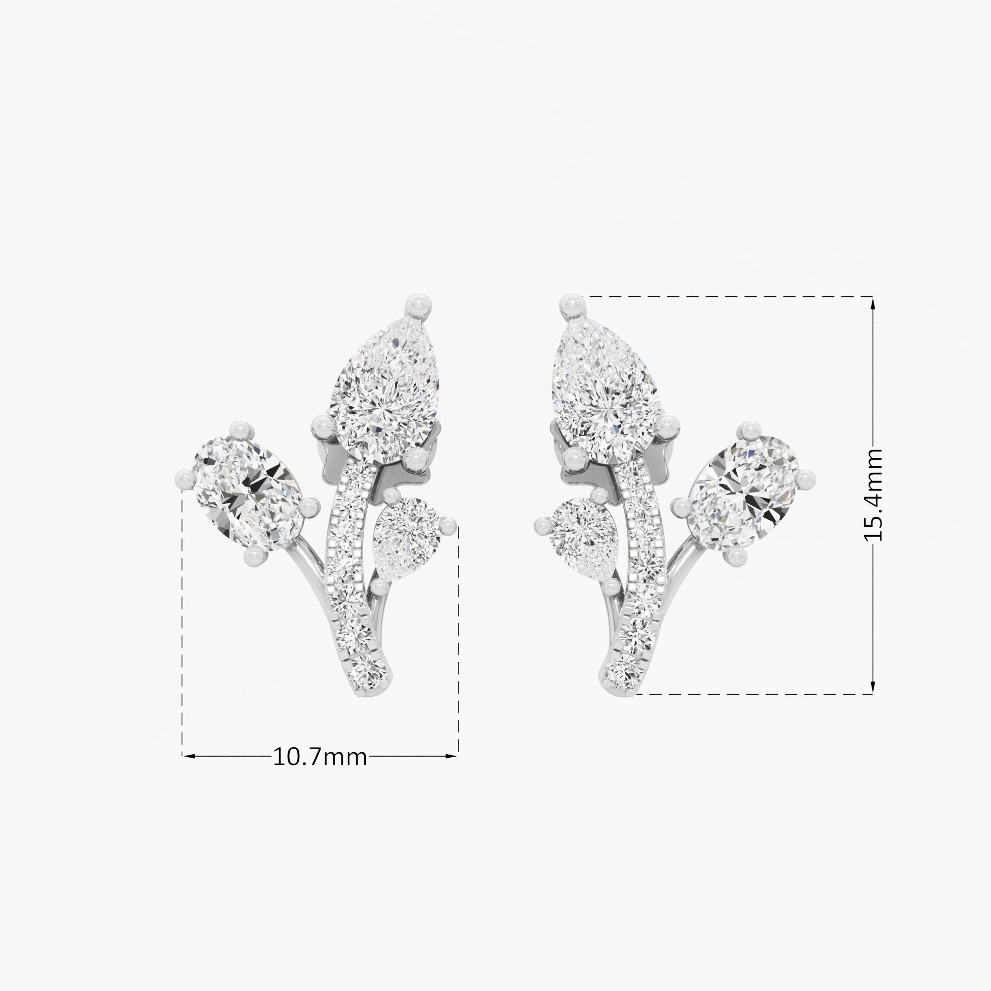 Blooming Spray Stud Earrings in 9KT White Gold (Stud Quality:FG-VVS VS)