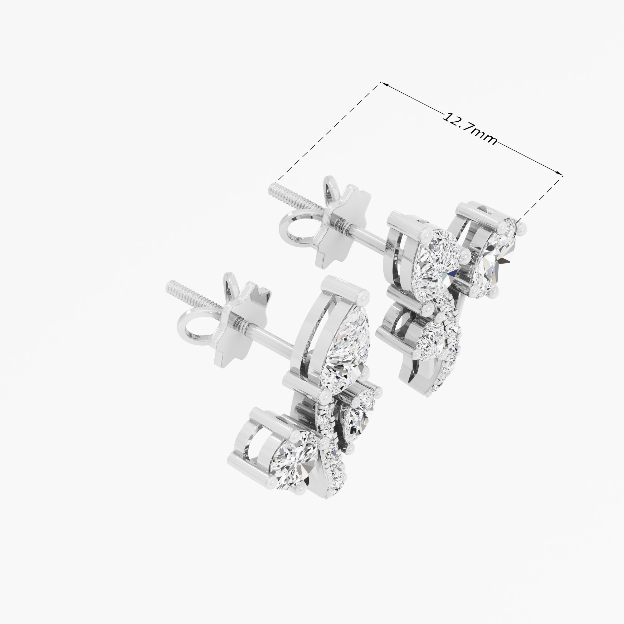 Blooming Spray Stud Earrings in 9KT White Gold (Stud Quality:FG-VVS VS)
