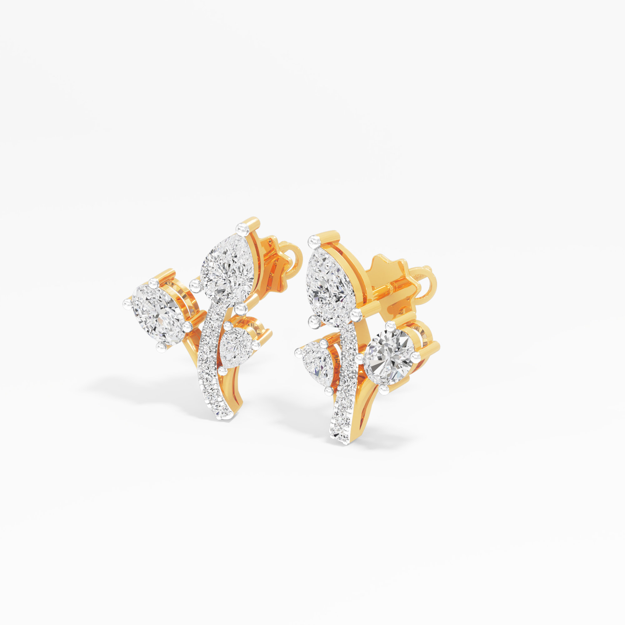 Blooming Spray Stud Earrings in 18KT Yellow Gold (Stud Quality:FG-VVS VS)