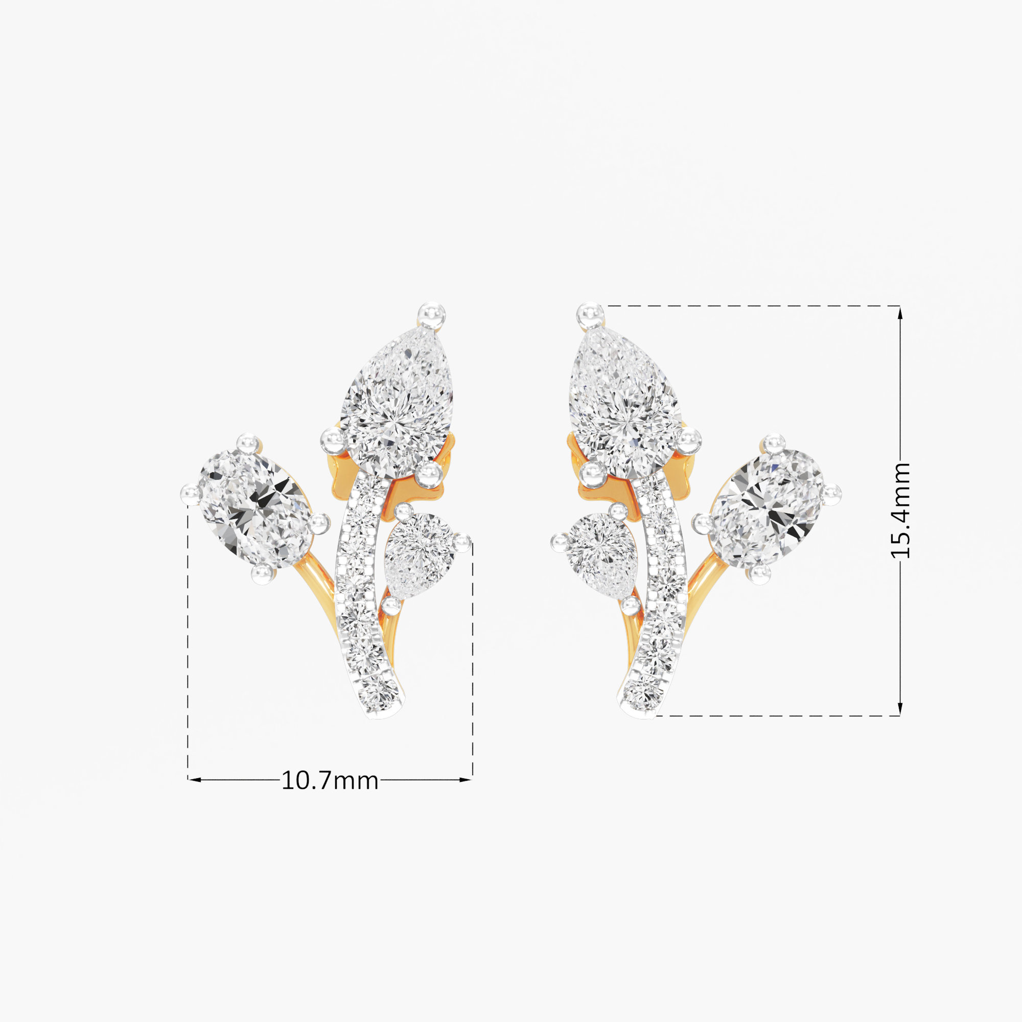 Blooming Spray Stud Earrings in 18KT Yellow Gold (Stud Quality:FG-VVS VS)