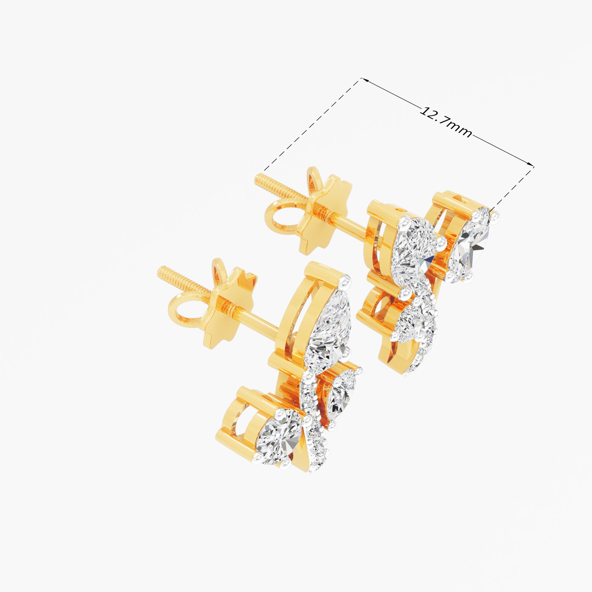 Blooming Spray Stud Earrings in 18KT Yellow Gold (Stud Quality:FG-VVS VS)