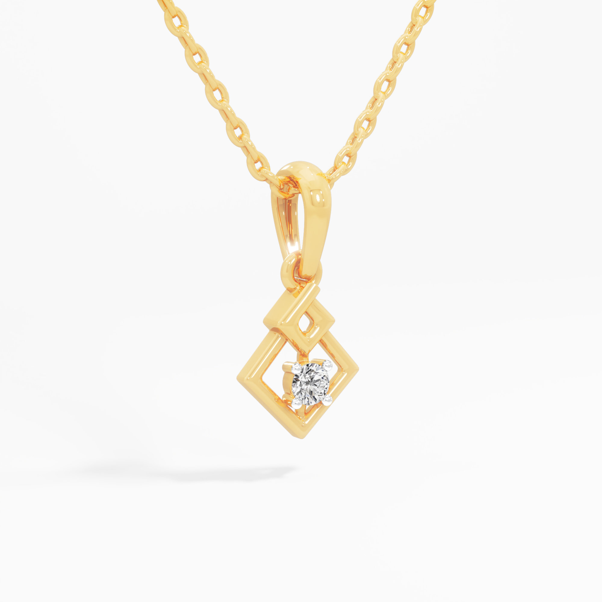 Rhombus Outline Diamond Pendant in 9KT Yellow Gold (Diamond Quality:FG-VVS VS)