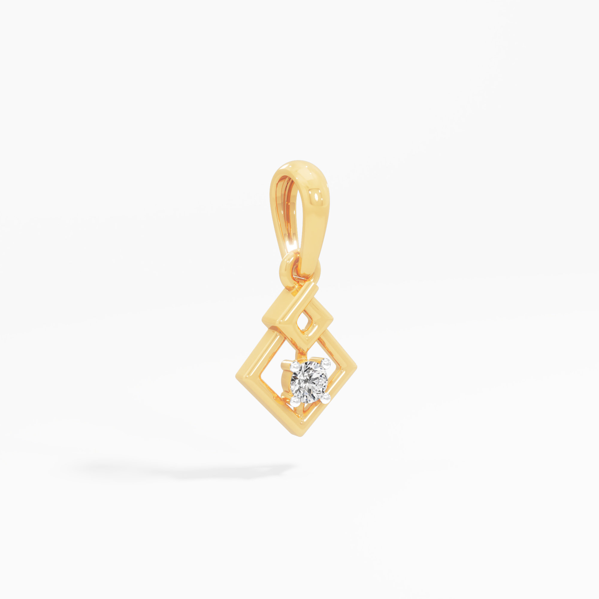Rhombus Outline Diamond Pendant in 9KT Yellow Gold (Diamond Quality:FG-VVS VS)