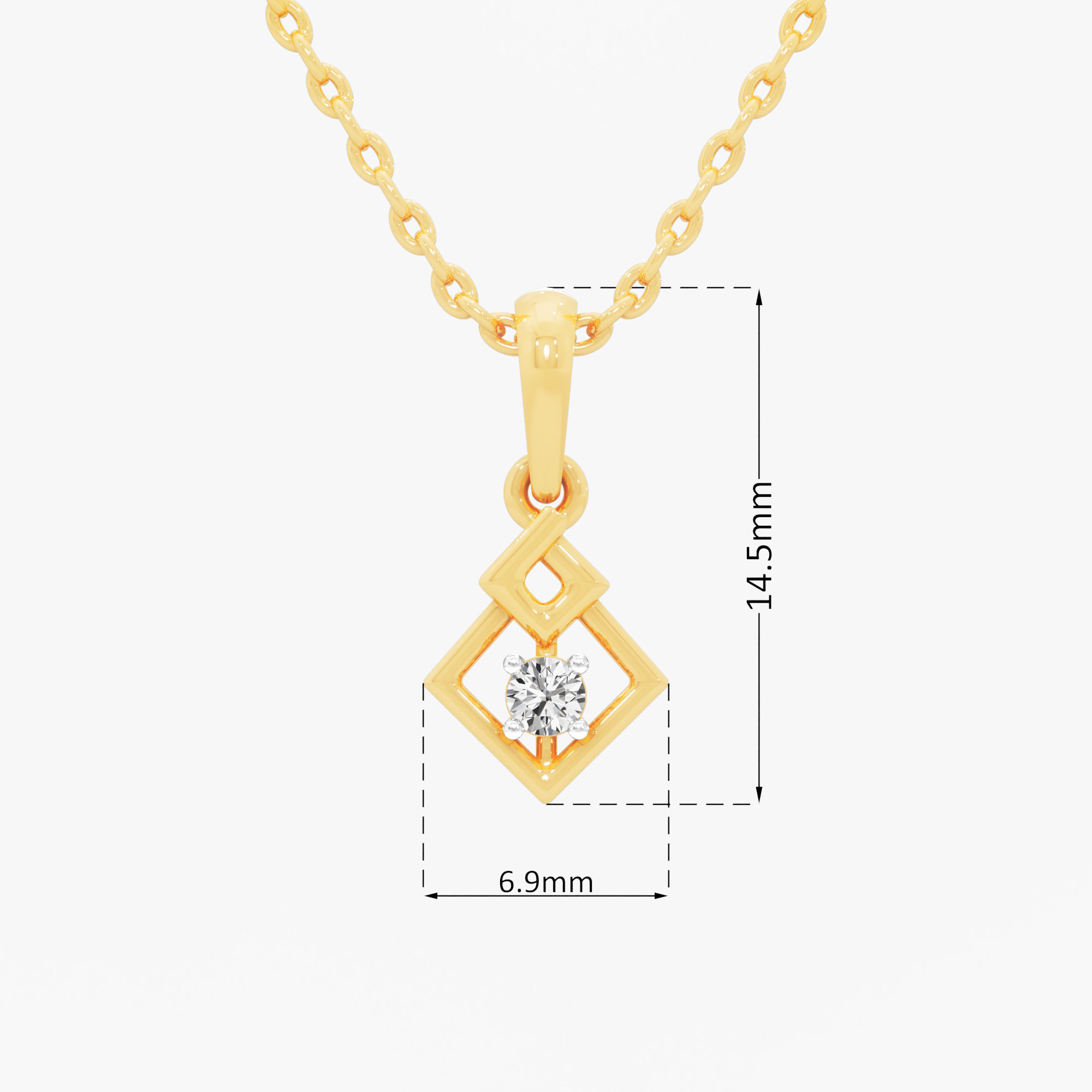 Rhombus Outline Diamond Pendant in 9KT Yellow Gold (Diamond Quality:FG-VVS VS)