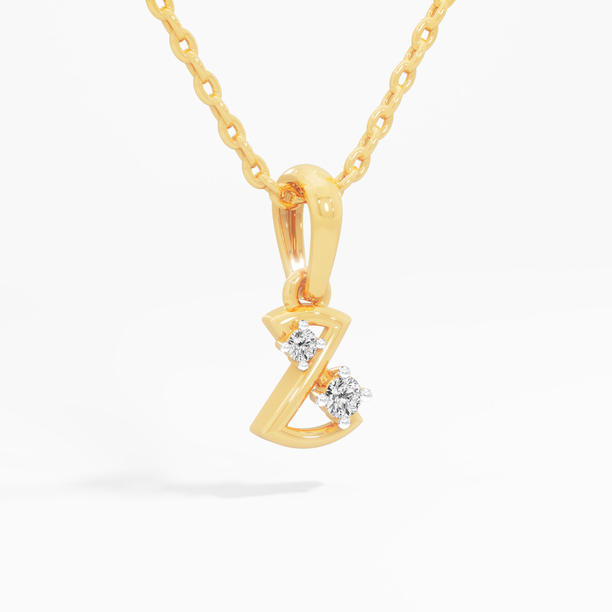 Curved Ribbon Diamond Pendant in 9KT Yellow Gold (Diamond Quality:FG-VVS VS)