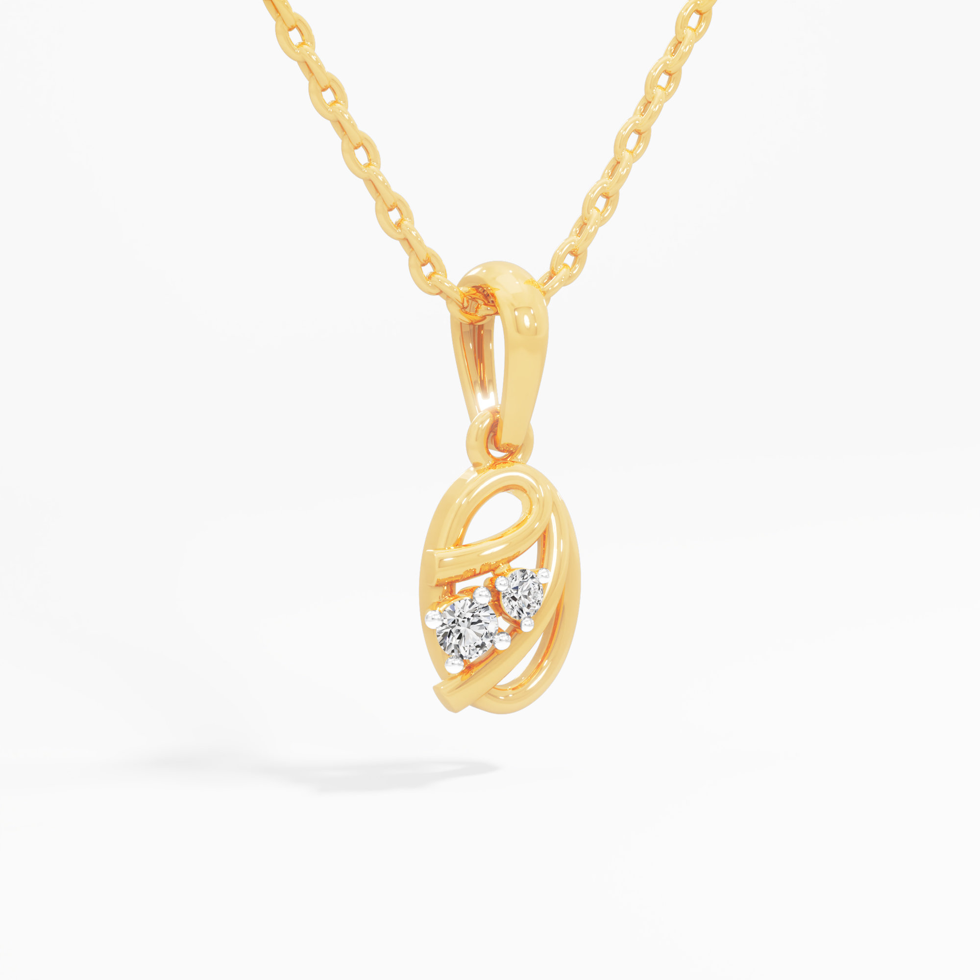 Ribbon Swirl Diamond Pendant in 9KT Yellow Gold (Diamond Quality:FG-VVS VS)