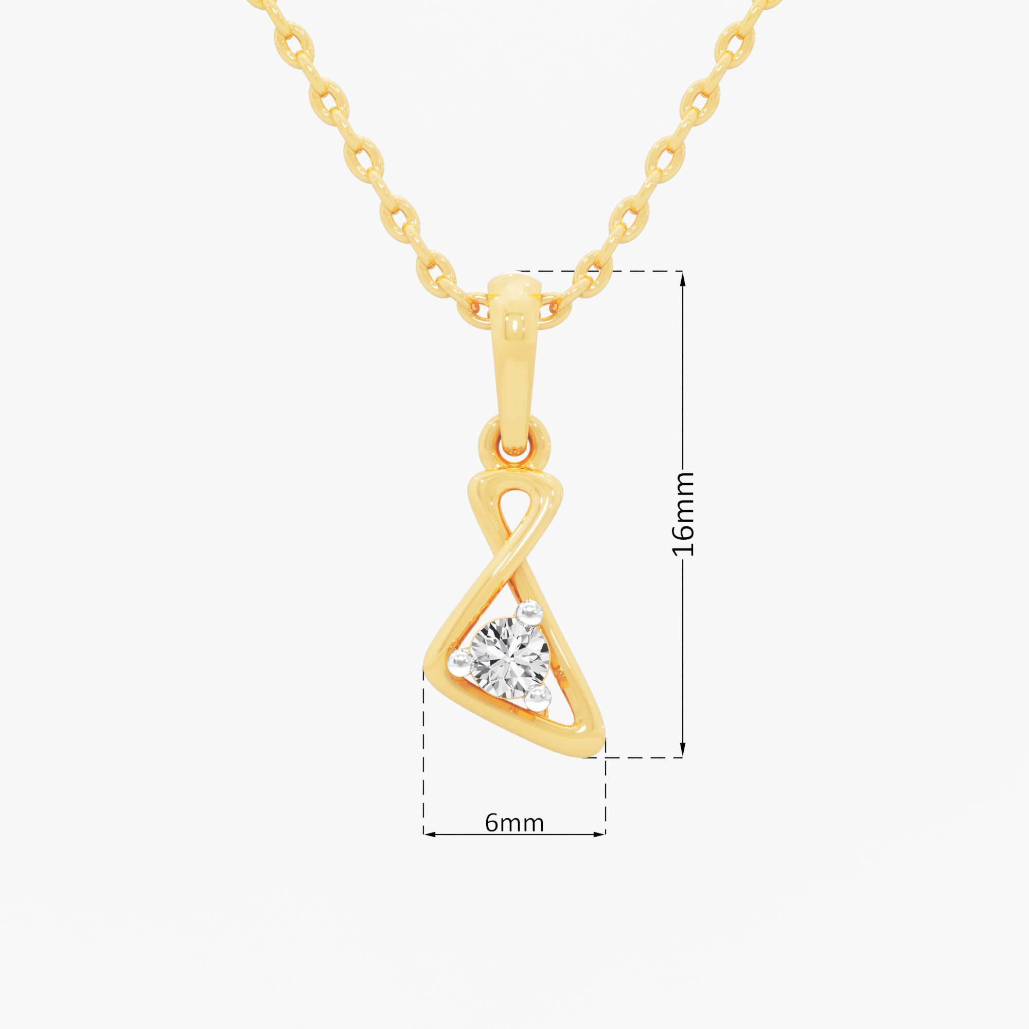 Twist Drop Diamond Pendant in 9KT Yellow Gold (Diamond Quality:FG-VVS VS)