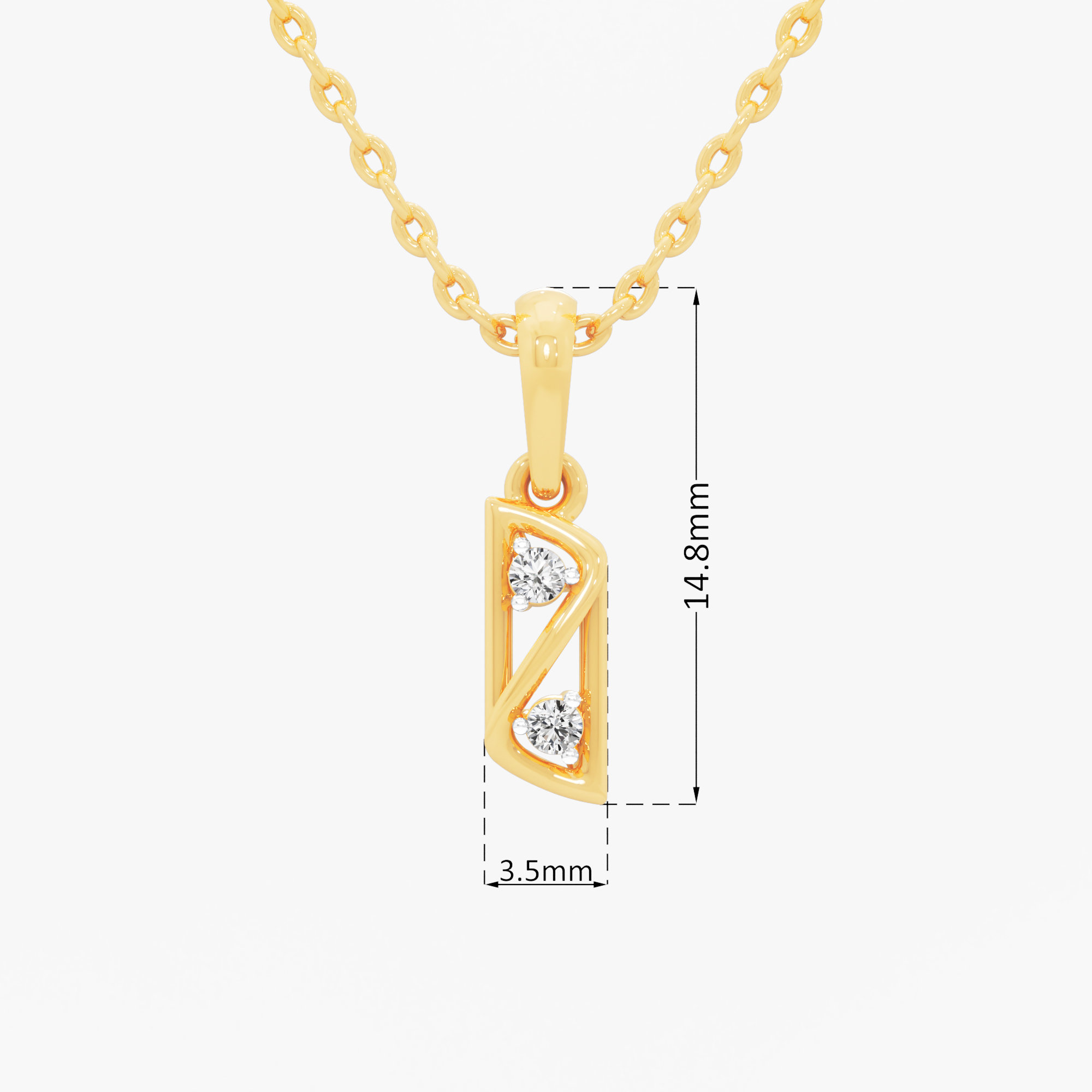 Diagonal Vertex Diamond Pendant in 9KT Yellow Gold (Diamond Quality:FG-VVS VS)
