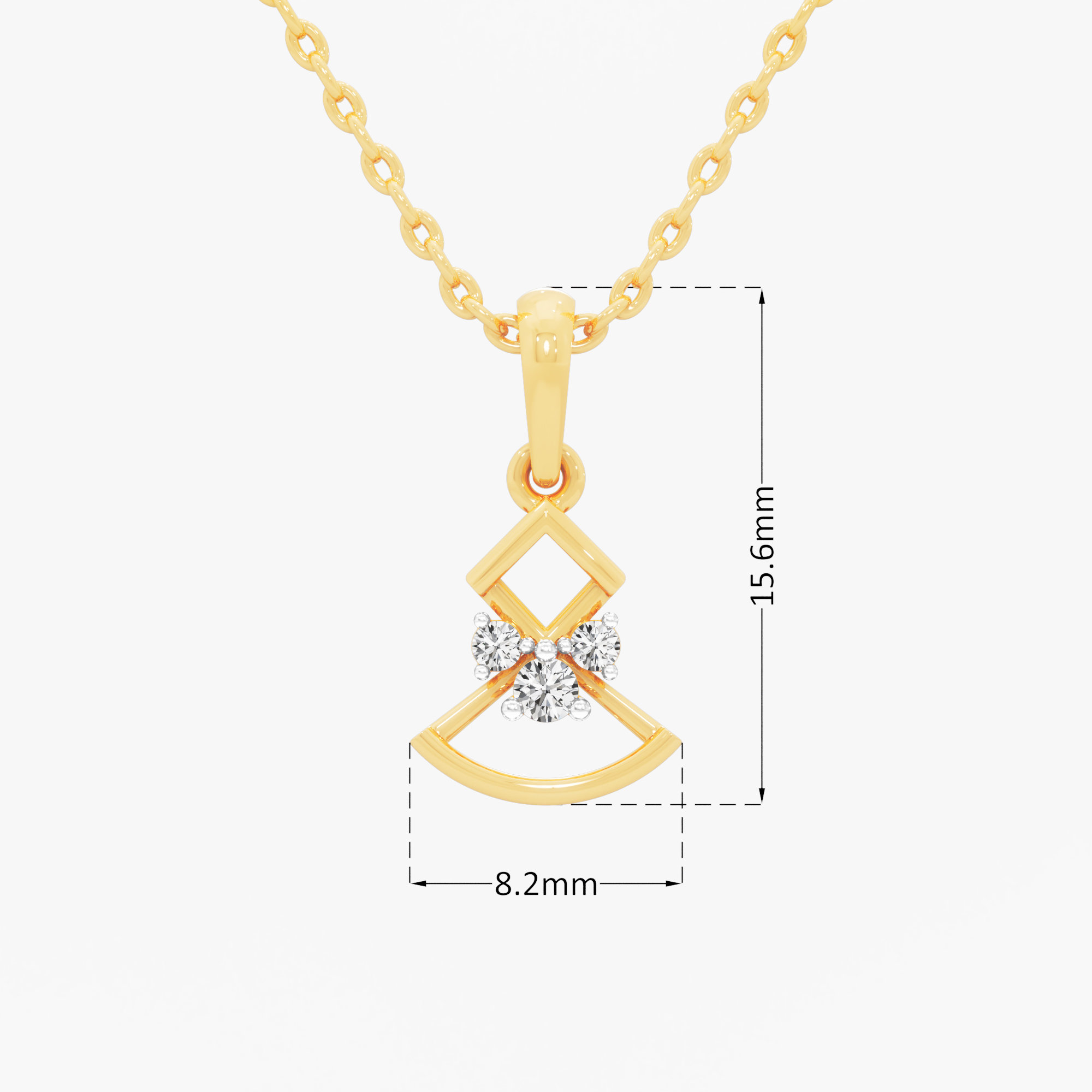 Trinity Charm Diamond Pendant in 9KT Yellow Gold (Diamond Quality:FG-VVS VS)