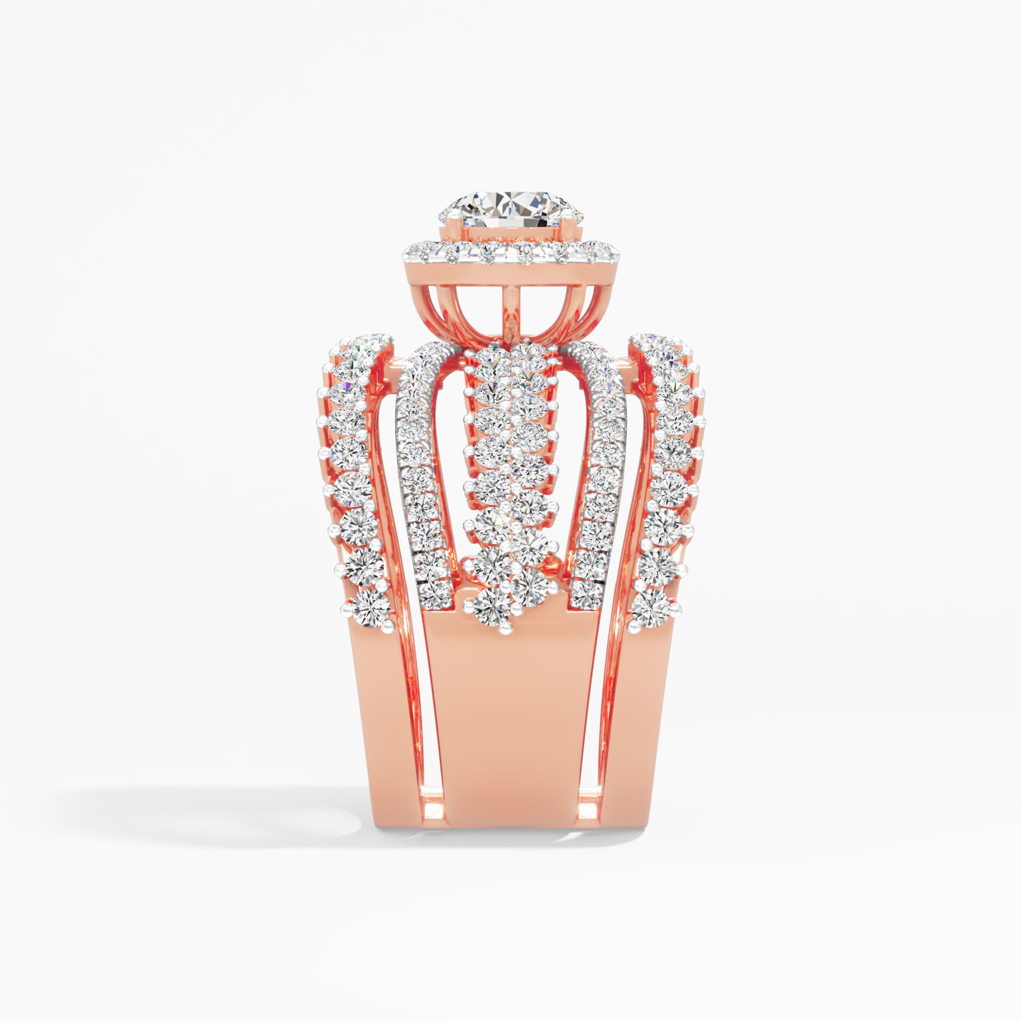 Woven Halo Multi-Band Cocktail Ring in 14KT Rose Gold & White Gold (Diamond Quality: FG-VVS VS)