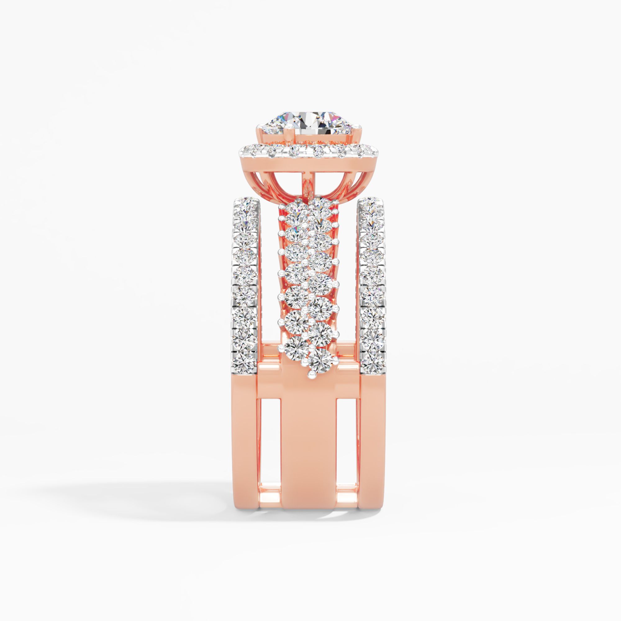 Grand Tiered Halo Statement Ring in 14KT Rose Gold & White Gold (Diamond Quality: FG-VVS VS)