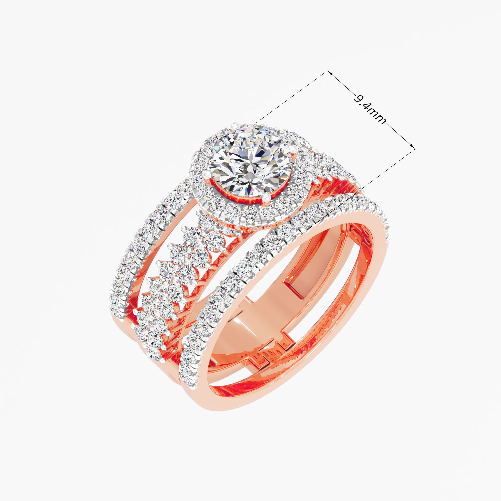 Grand Tiered Halo Statement Ring in 14KT Rose Gold & White Gold (Diamond Quality: FG-VVS VS)