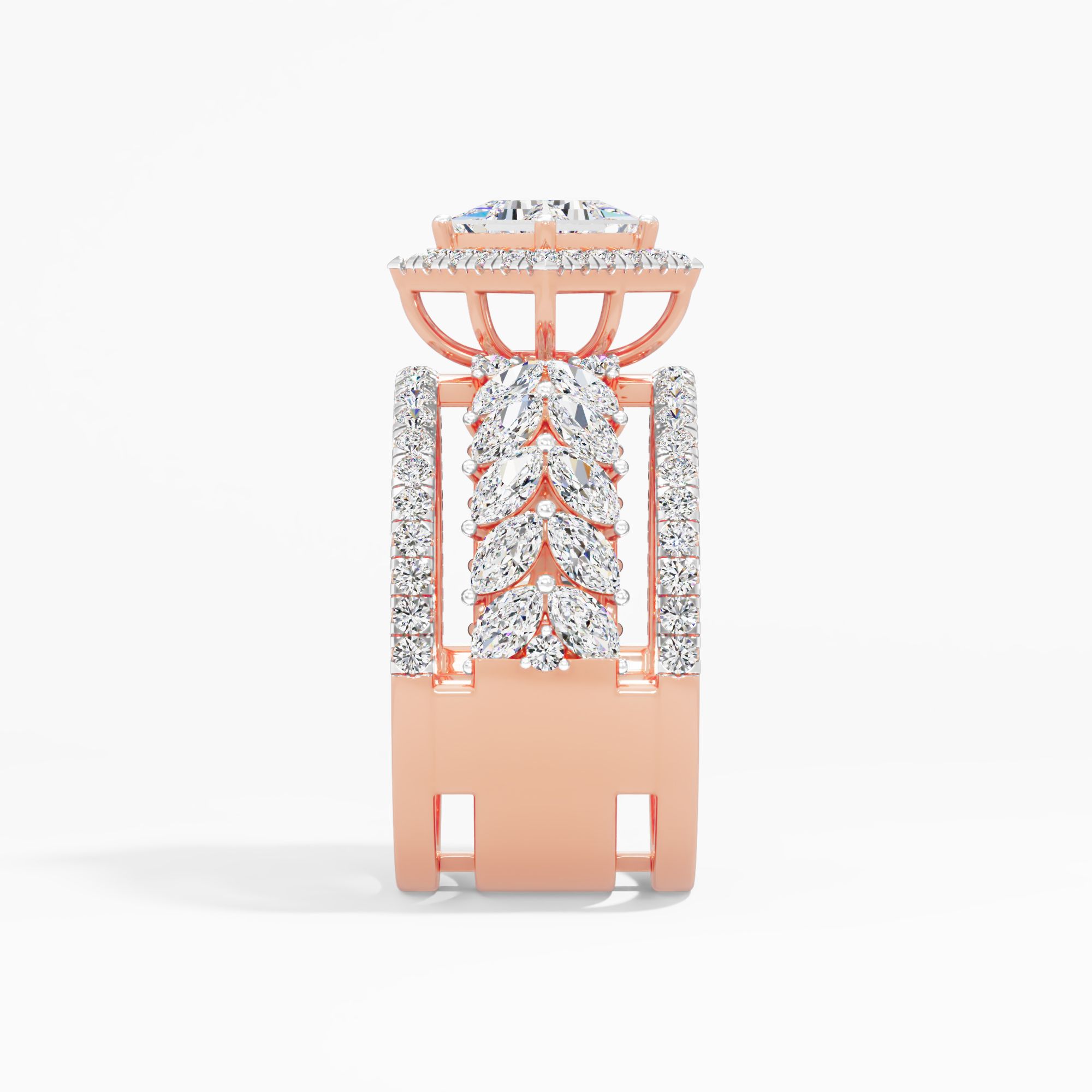 Royal Tiara Princess Cluster Ring in 9KT Rose Gold & White Gold (Diamond Quality: FG-VVS VS)