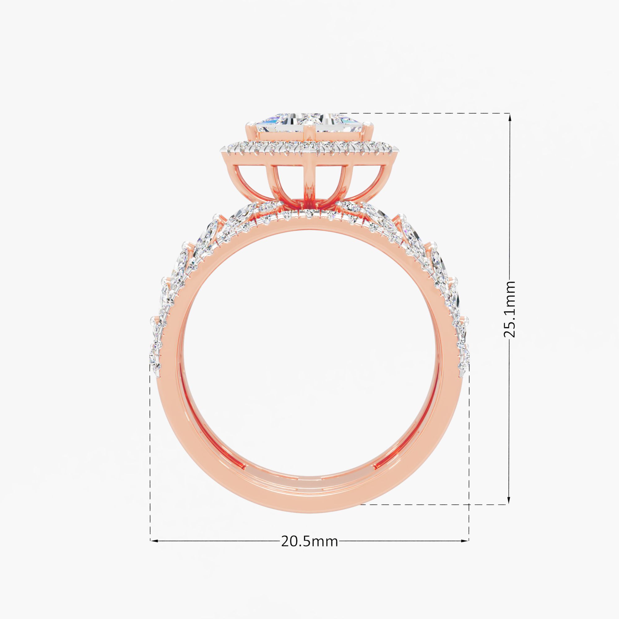 Royal Tiara Princess Cluster Ring in 9KT Rose Gold & White Gold (Diamond Quality: FG-VVS VS)