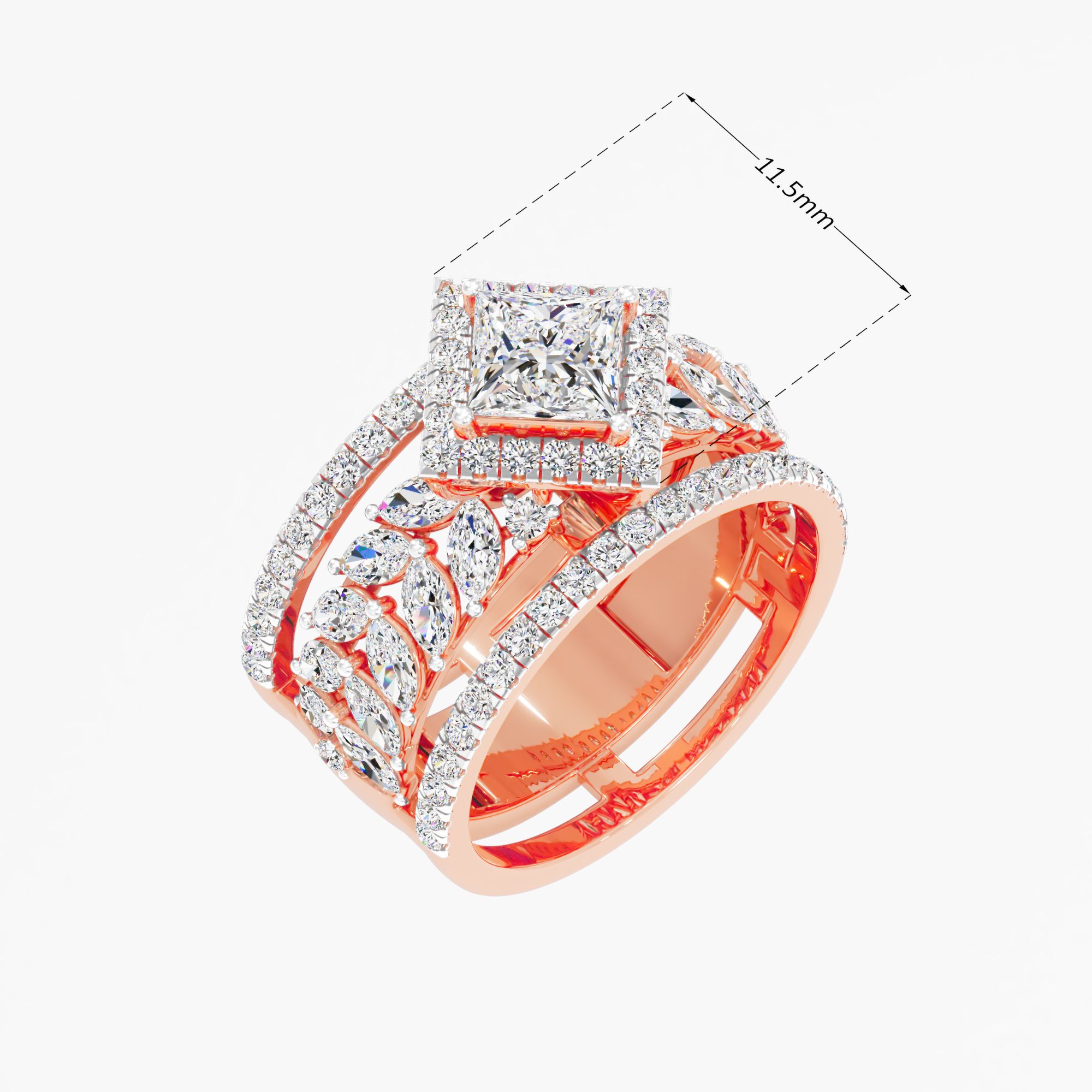 Royal Tiara Princess Cluster Ring in 9KT Rose Gold & White Gold (Diamond Quality: FG-VVS VS)