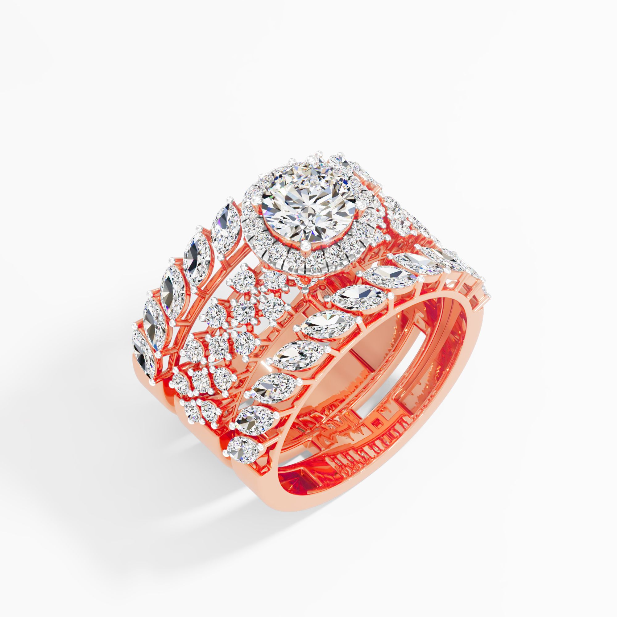 Laurel Wreath Halo Statement Ring in 14KT Rose Gold & White Gold (Diamond Quality: FG-VVS VS)