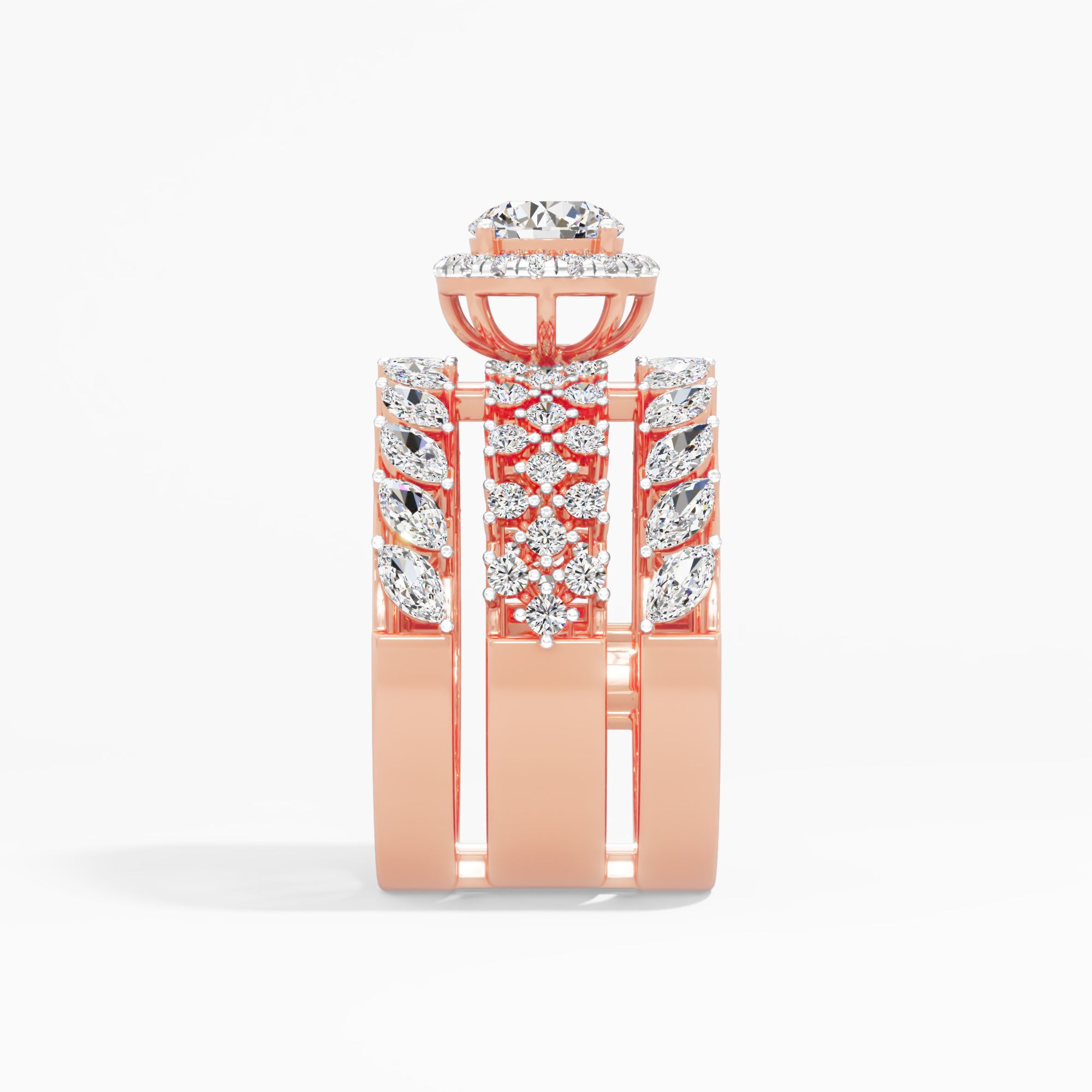 Laurel Wreath Halo Statement Ring in 14KT Rose Gold & White Gold (Diamond Quality: FG-VVS VS)